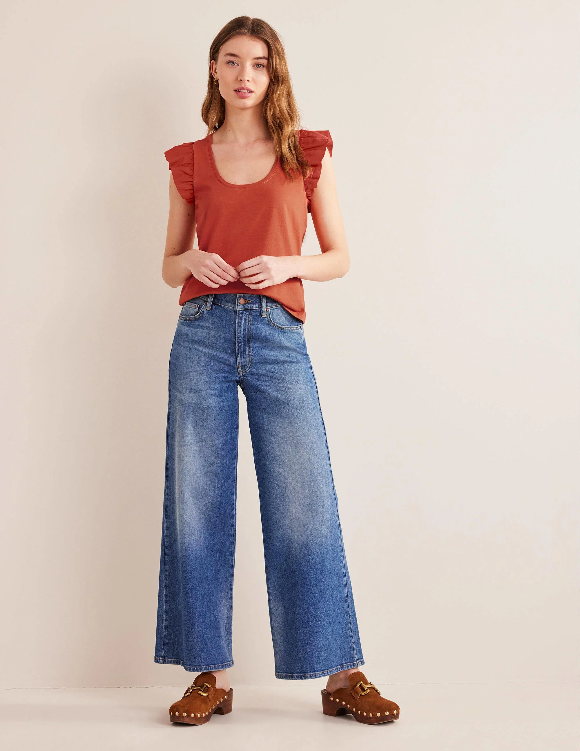 Scoop Front Woven Mix Top-Tomato - Image 4