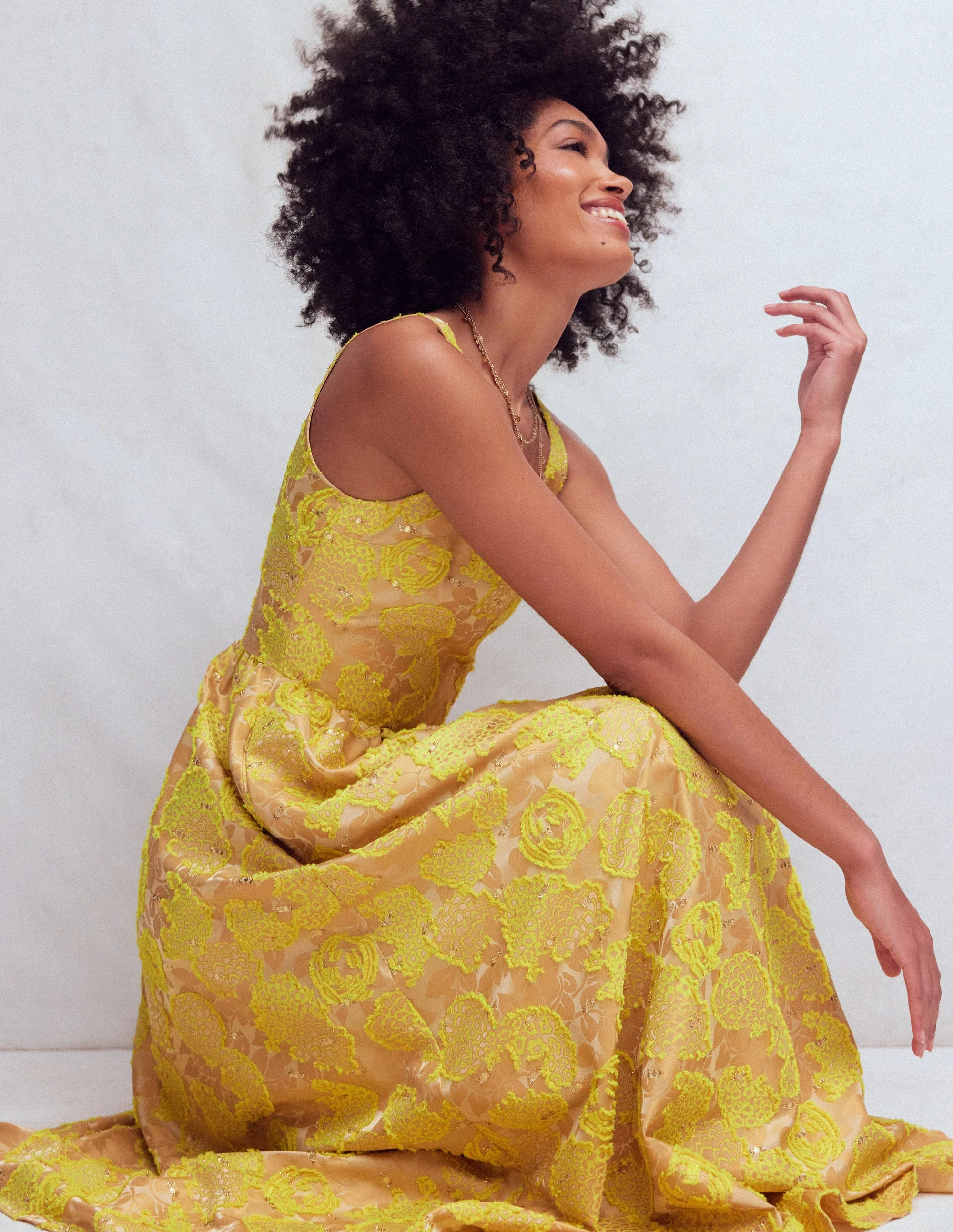 Scoop Neck Fit and Flare Dress-Yellow Jacquard - Image 6