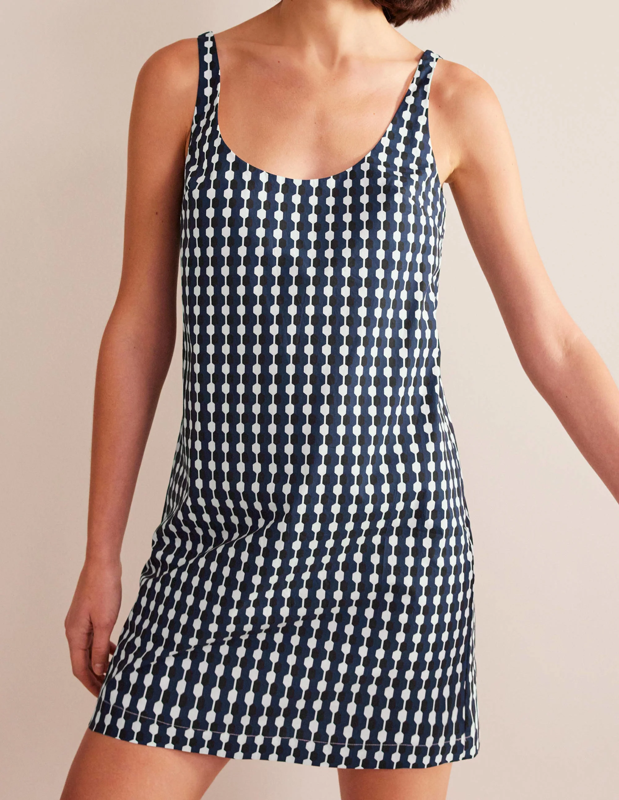Scoop Neck Shift Dress-Navy, Geo Azure - Image 4