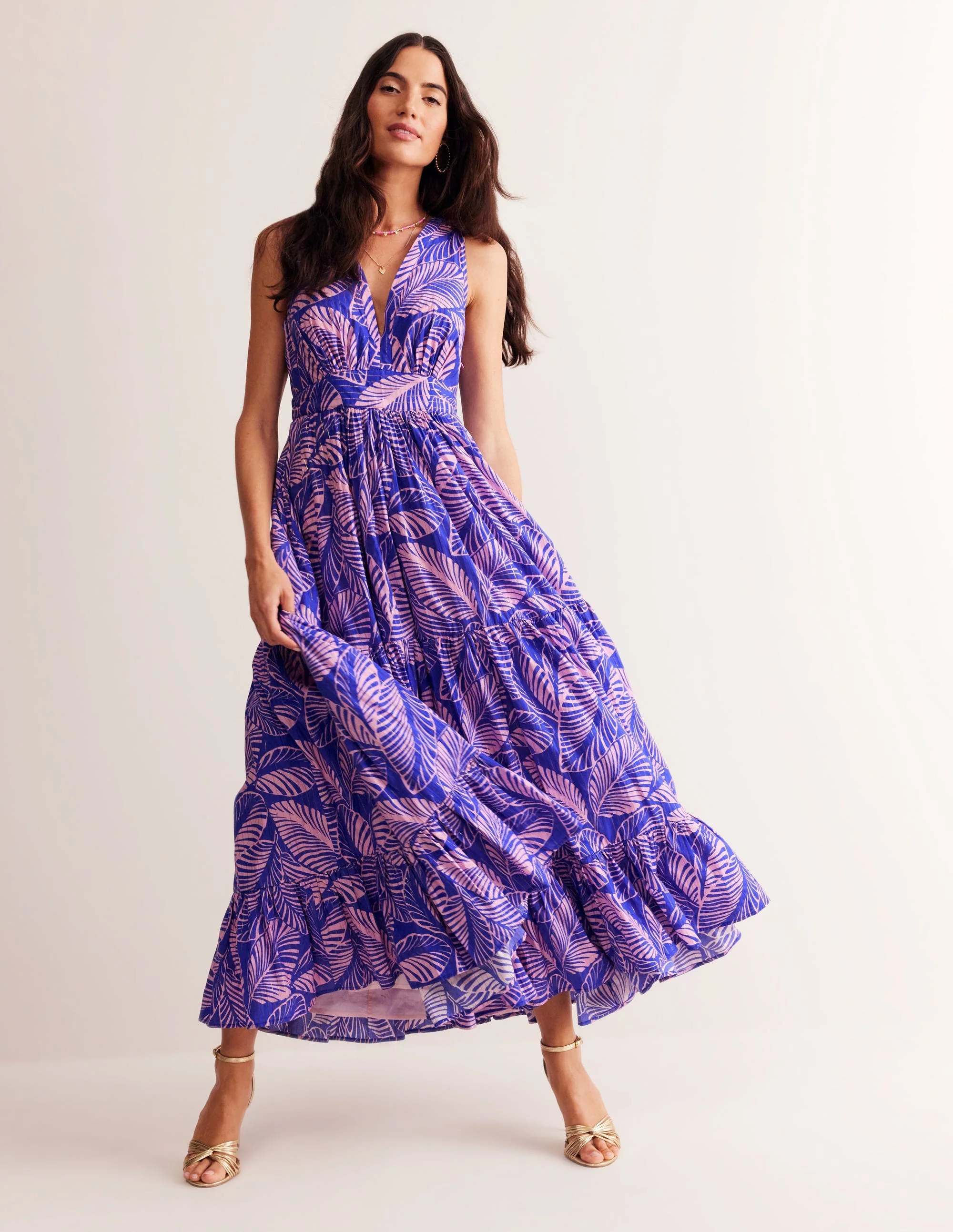 Serena Cotton Tie Maxi Dress-Surf The Web, Calathea Leaf