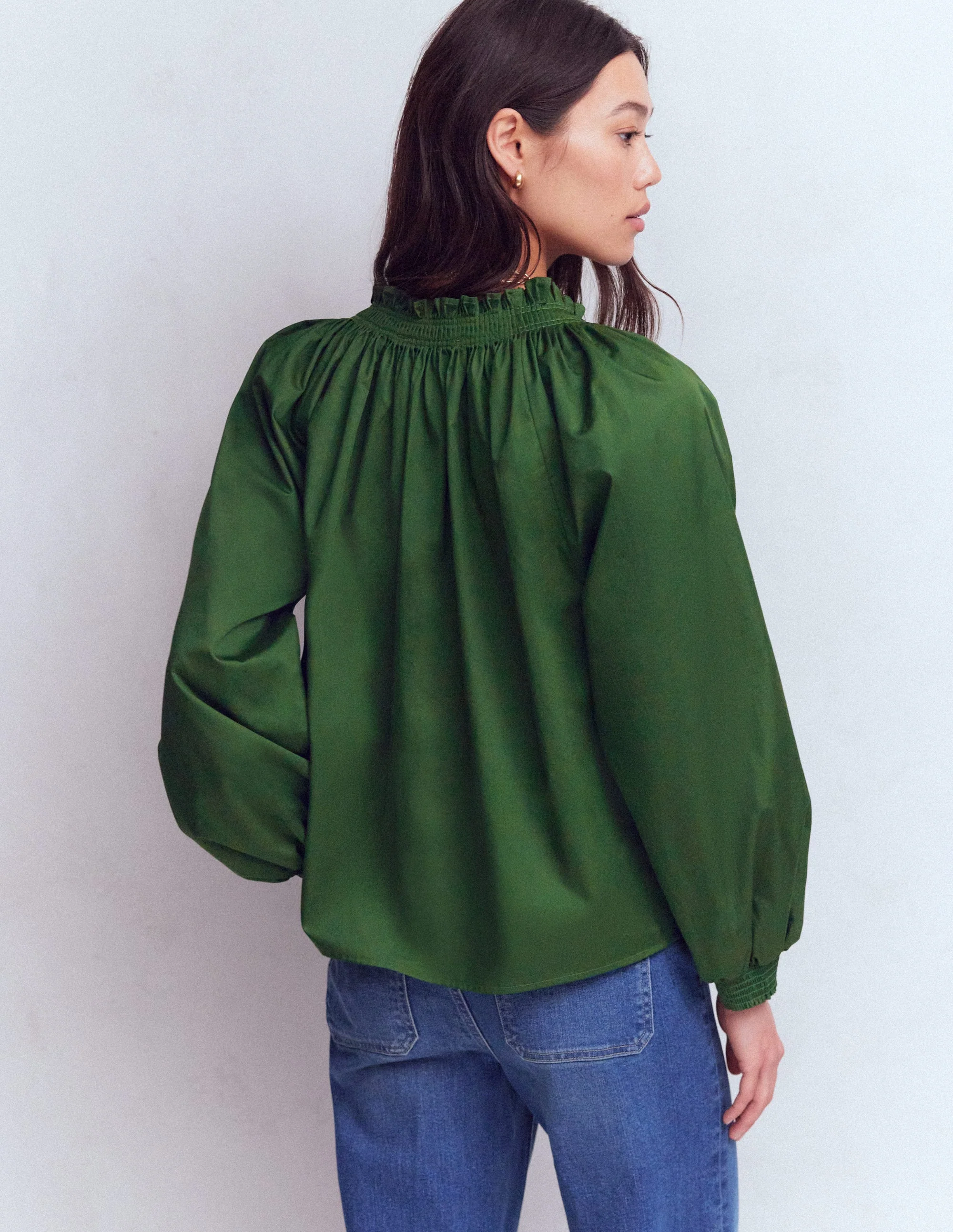 Serena Pleat Neck Top-Green Fir - Image 3