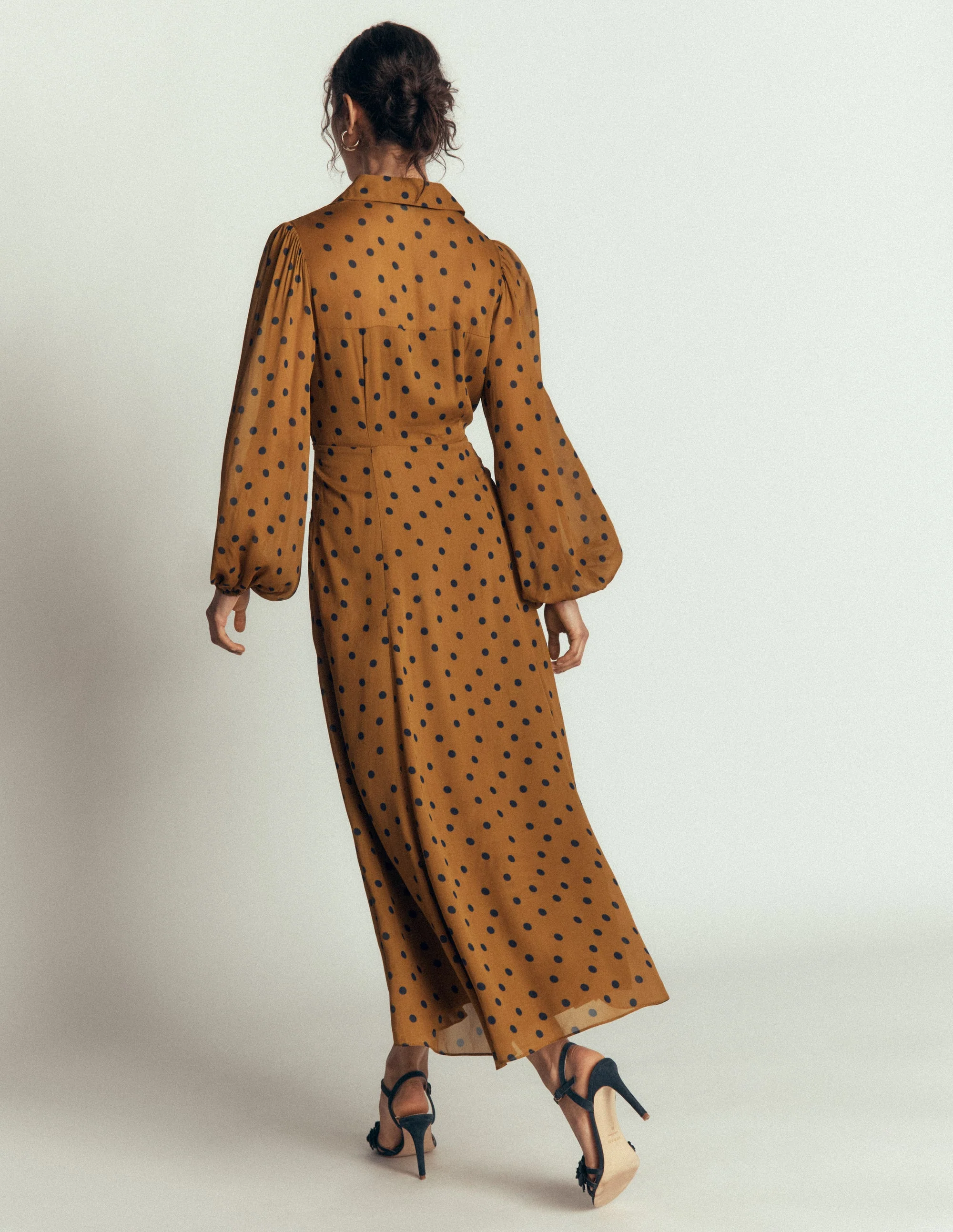 Sheer Yoke Shirt Dress-Rubber and Navy, Painted Dot - Image 4