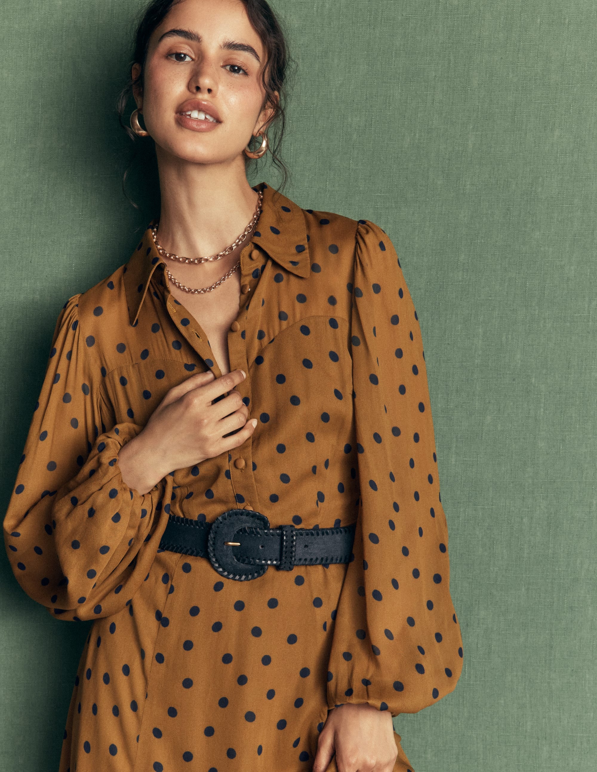 Sheer Yoke Shirt Dress-Rubber and Navy, Painted Dot - Image 6