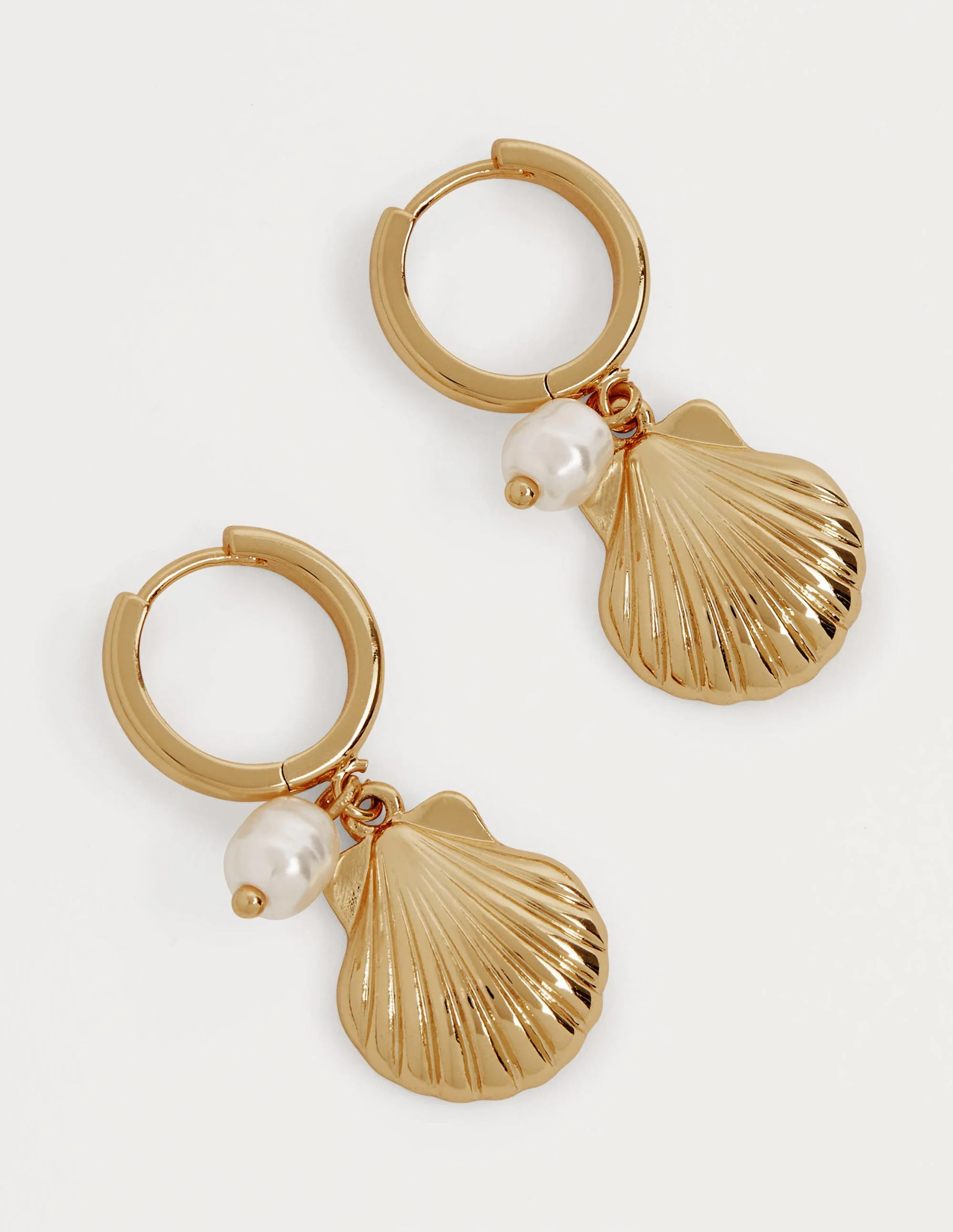 Shell Hoop Earrings-Gold/Pearl