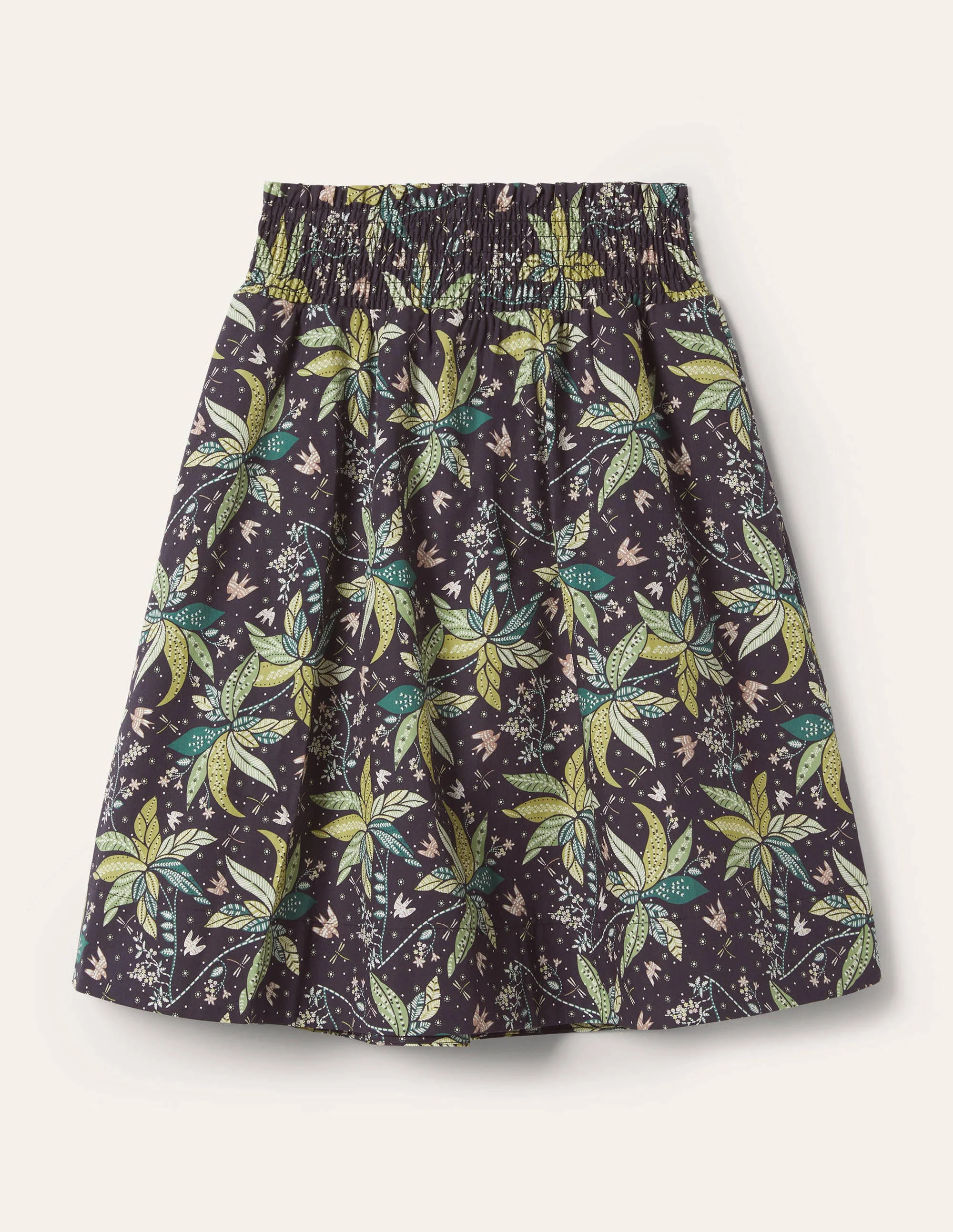 Shirred Waist Cotton Skirt-Black, Oriental Cascade - Image 6