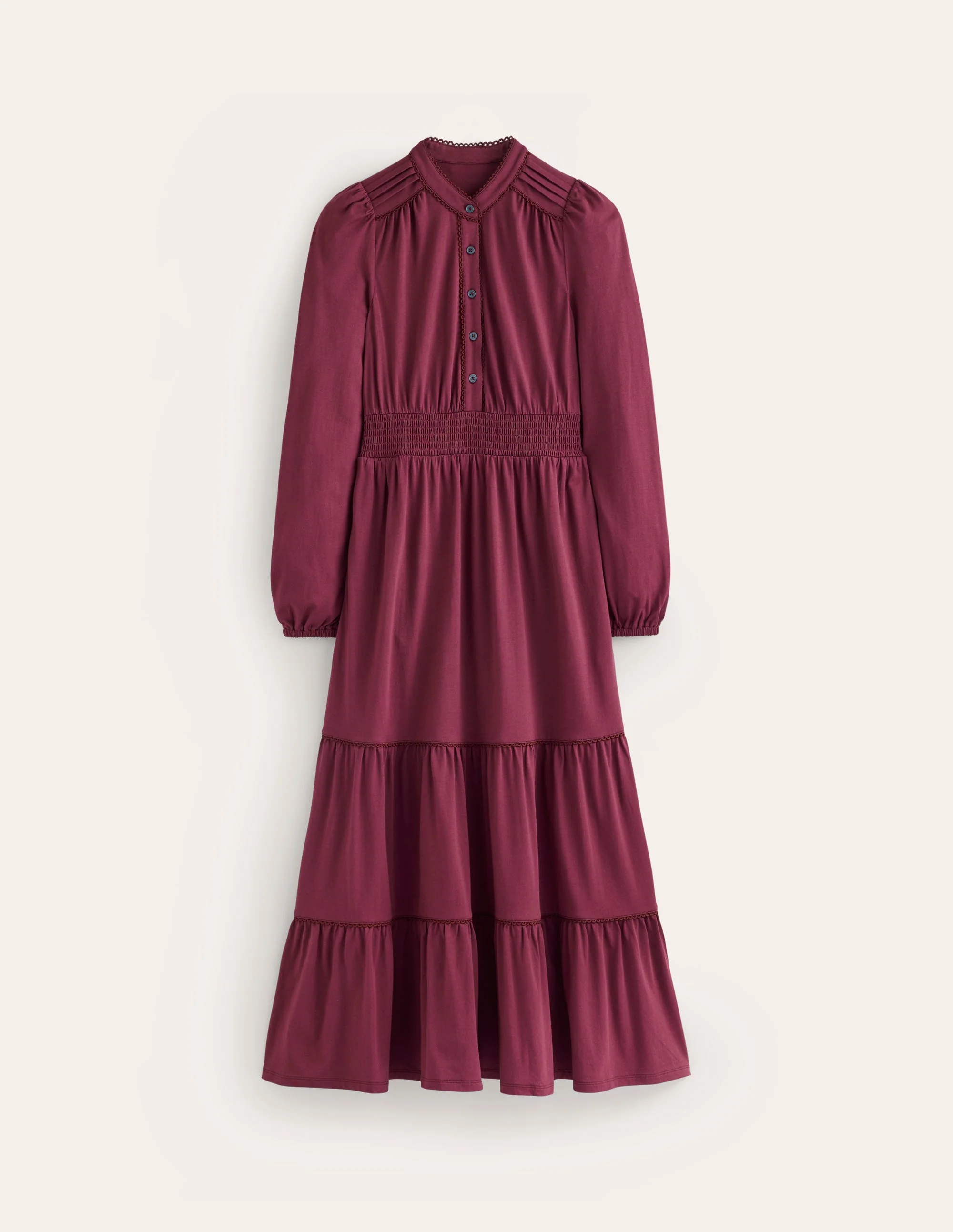 Shirred Waist Tier Midi Dress-Deep Wisteria - Image 5