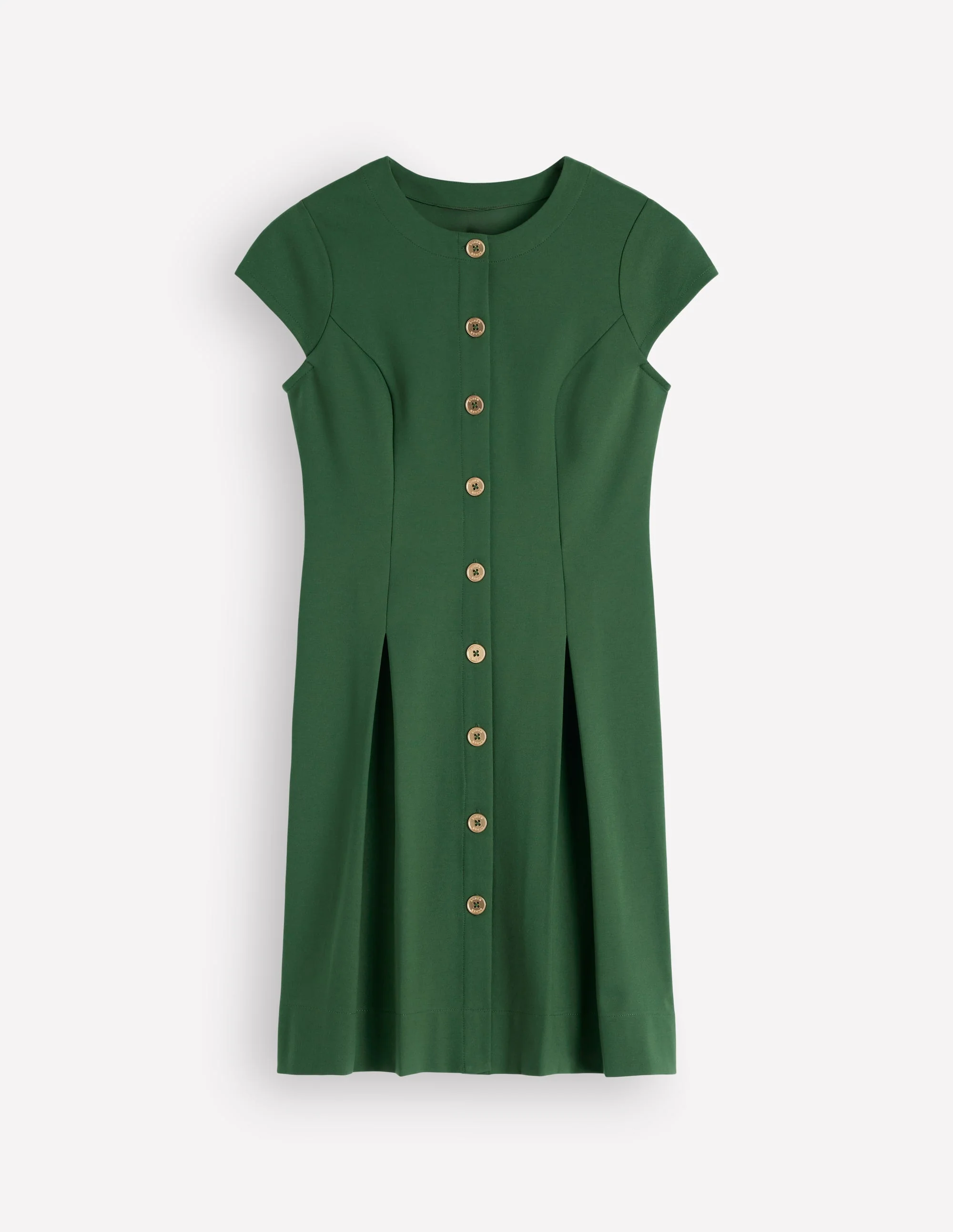 Short Pleated Button Dress-Hunter Green - Image 4