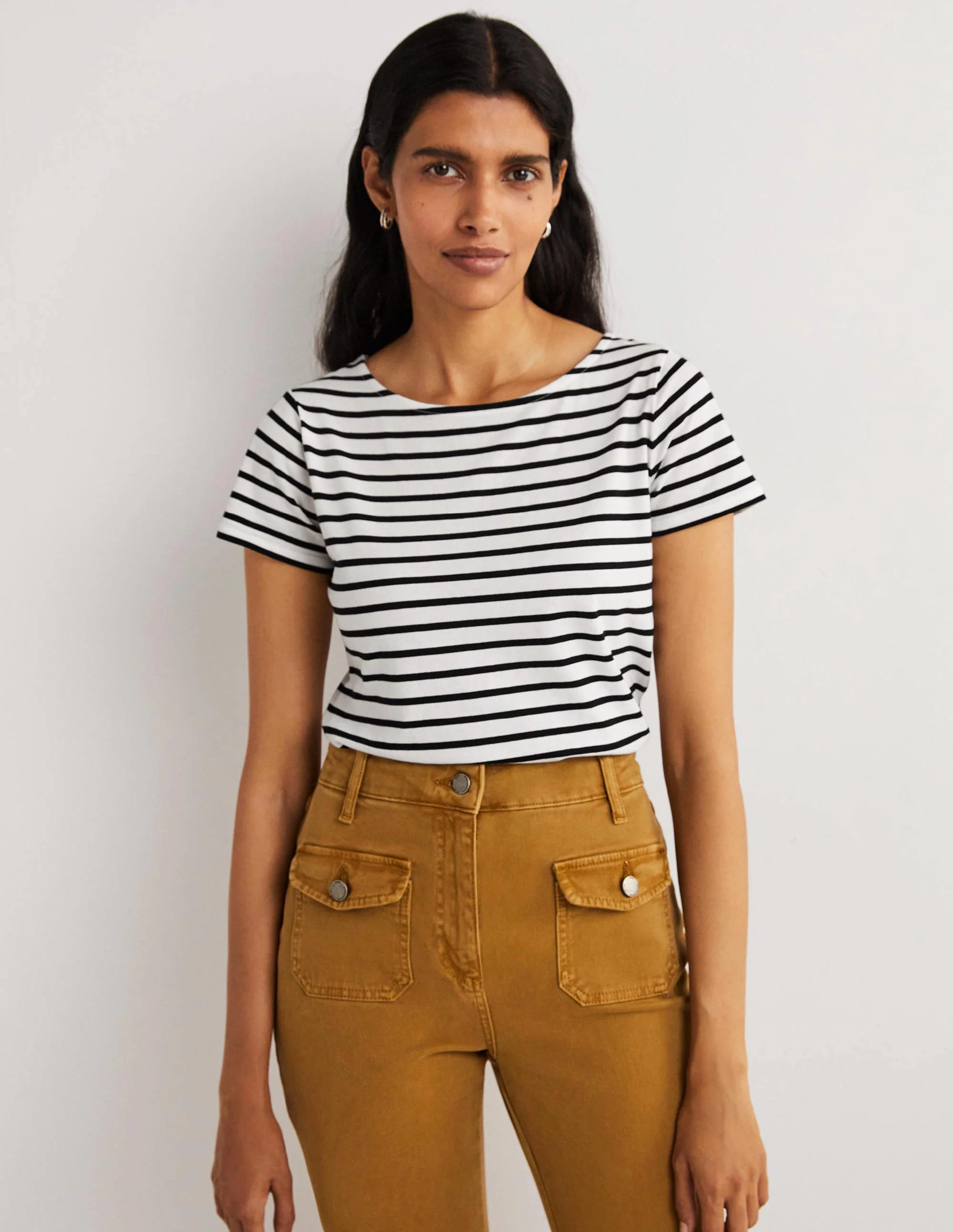 Short Sleeve Breton T-Shirt-Ivory / Black Stripe