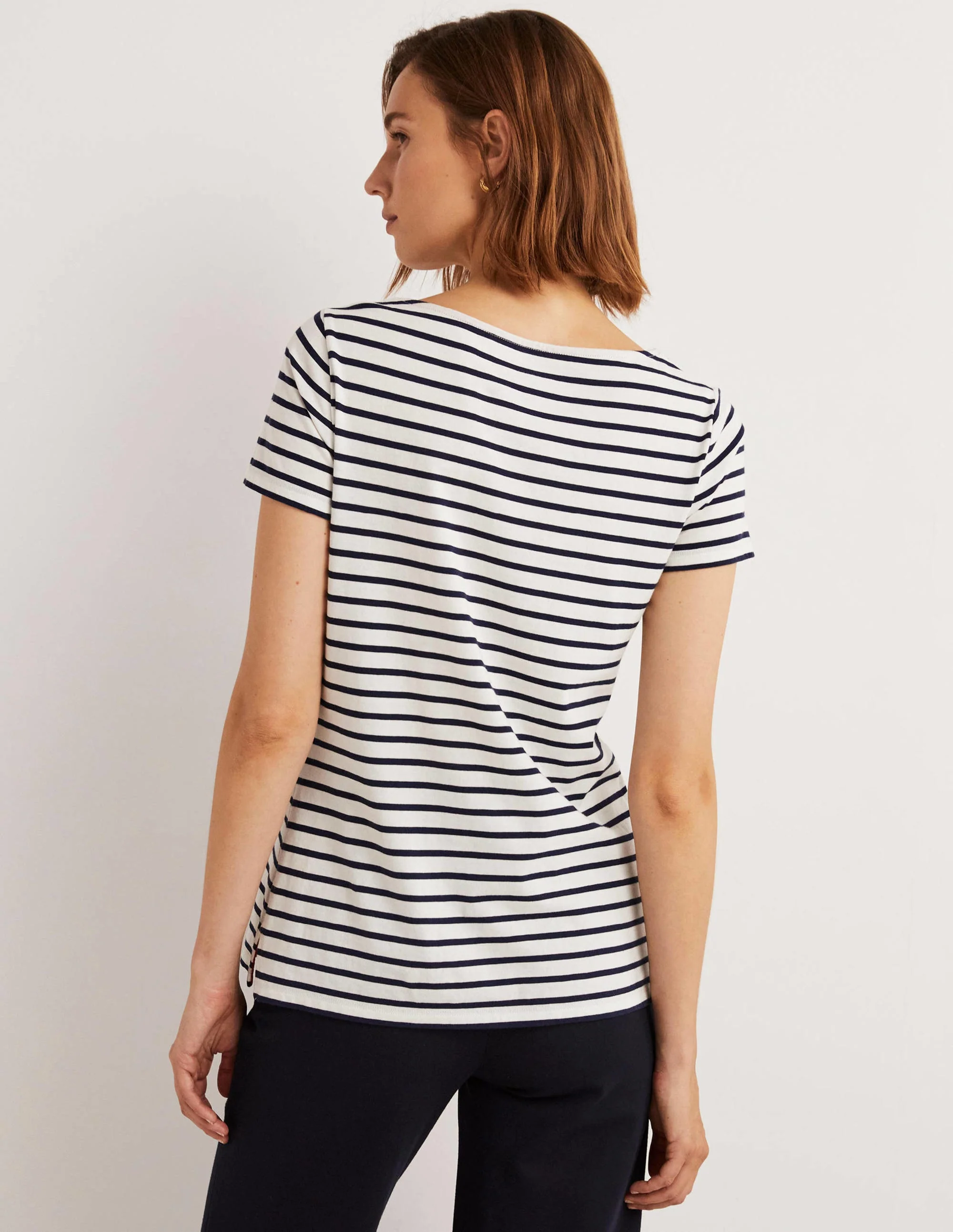 Short Sleeve Breton T-Shirt-Ivory / Navy Stripe - Image 3