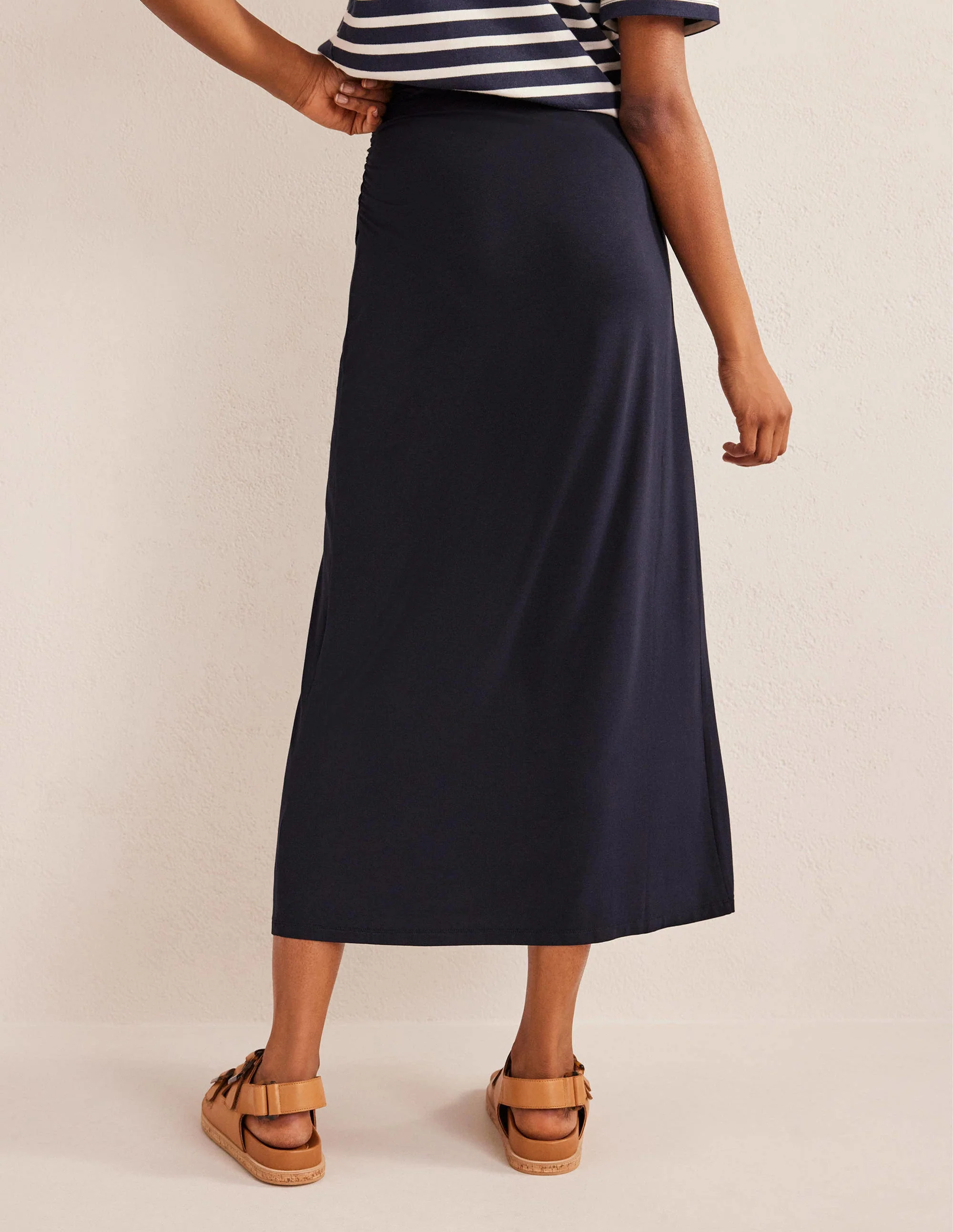 Side Split Jersey Midi Skirt-Navy - Image 3