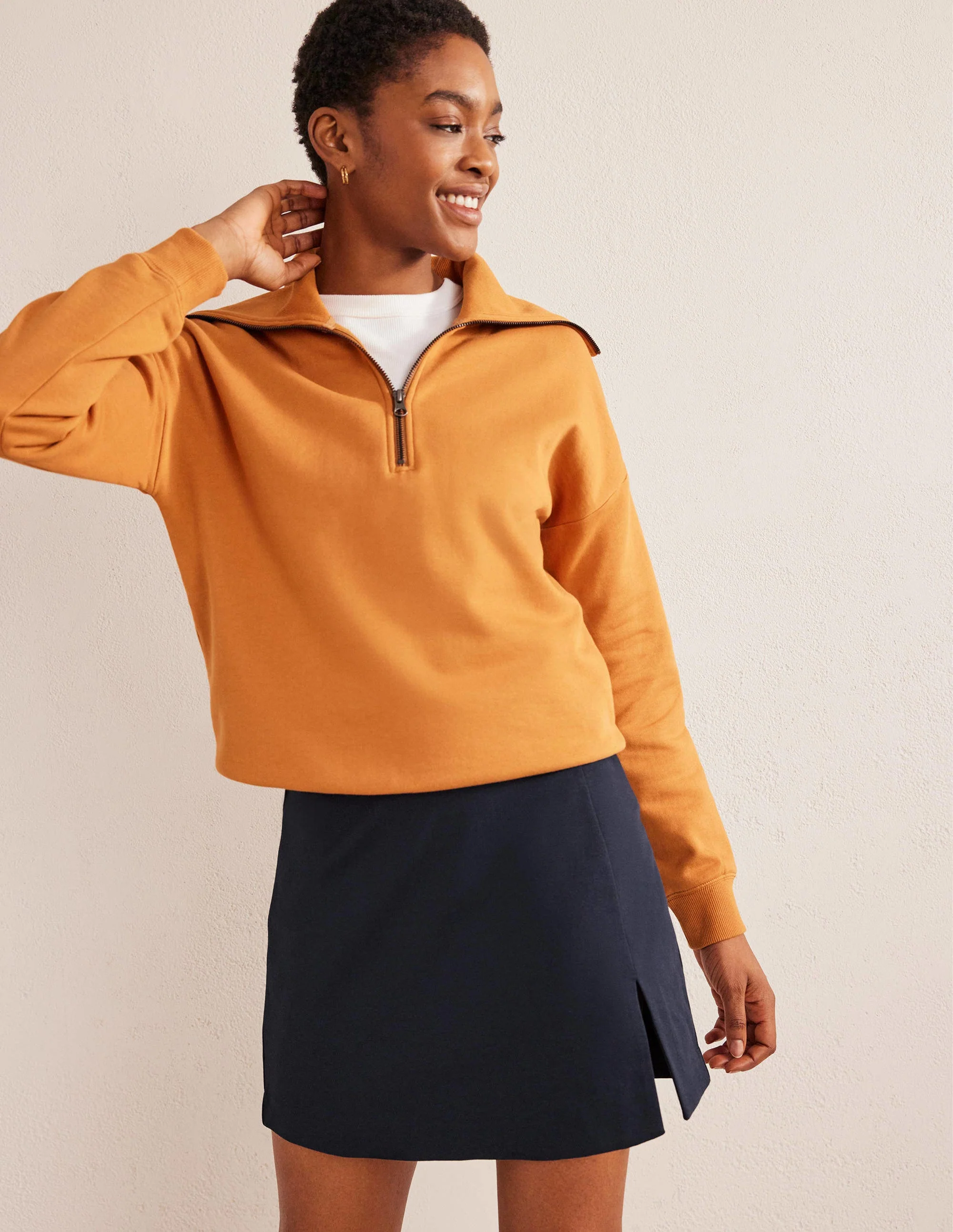 Side Split Jersey Mini Skirt-Navy