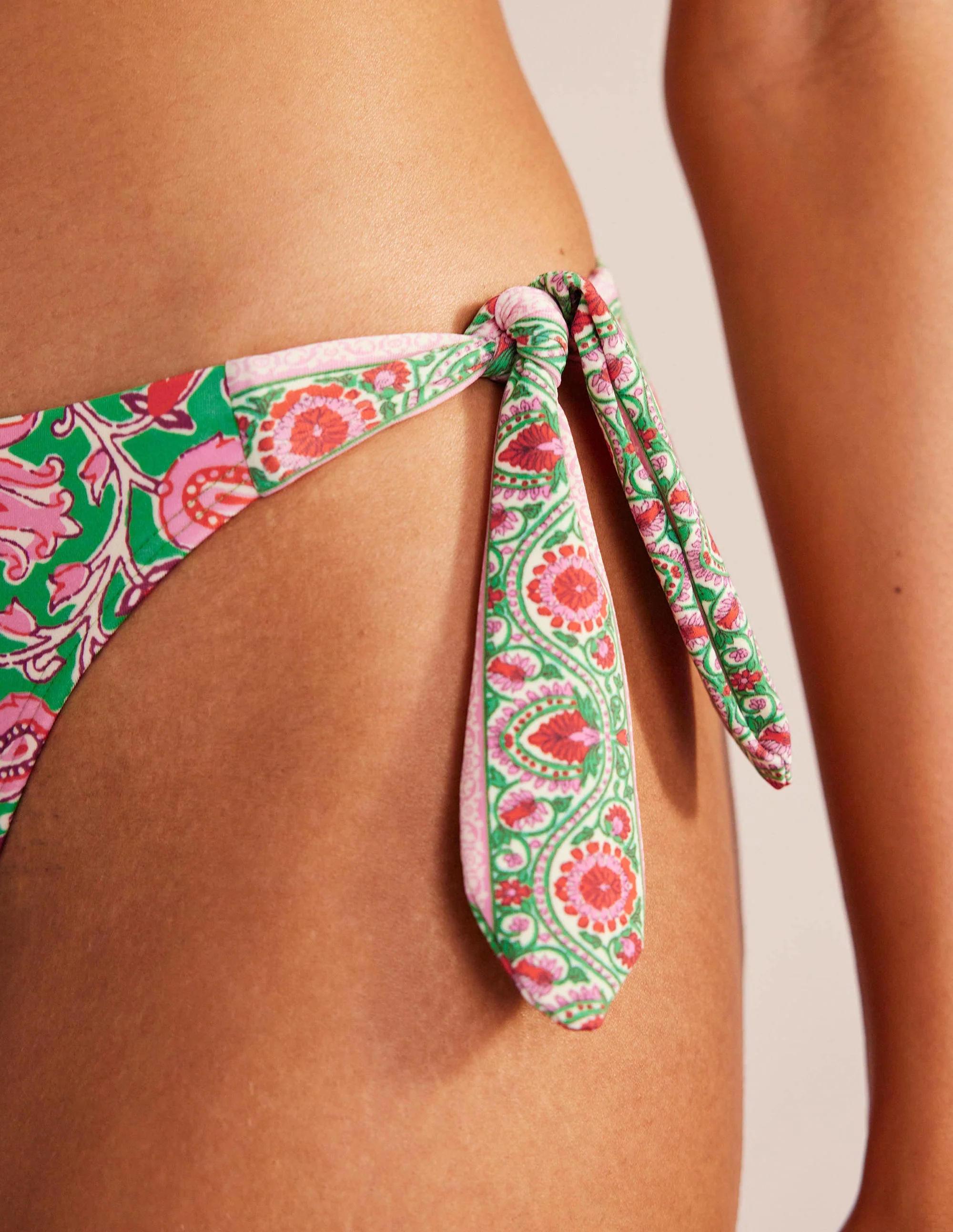 Side Tie Bikini Bottoms-Lime, Botanic Vine - Image 2