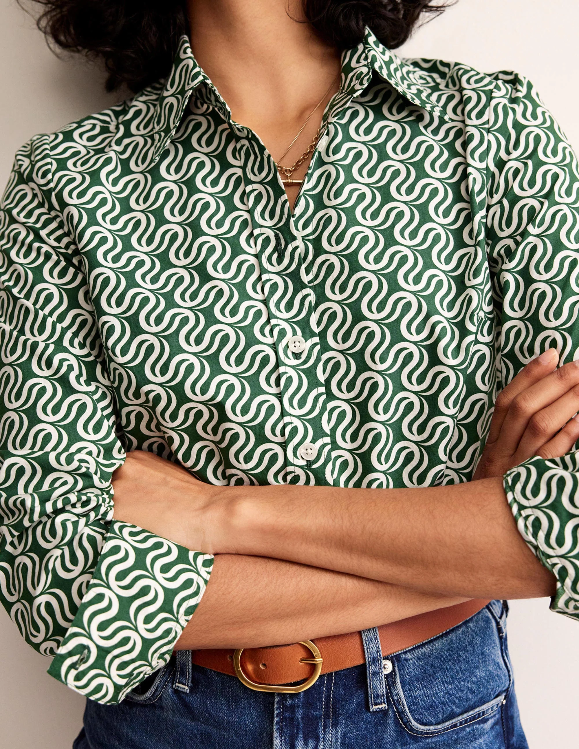 Sienna Cotton Shirt-Amazon Green, Ribbon Wave - Image 2