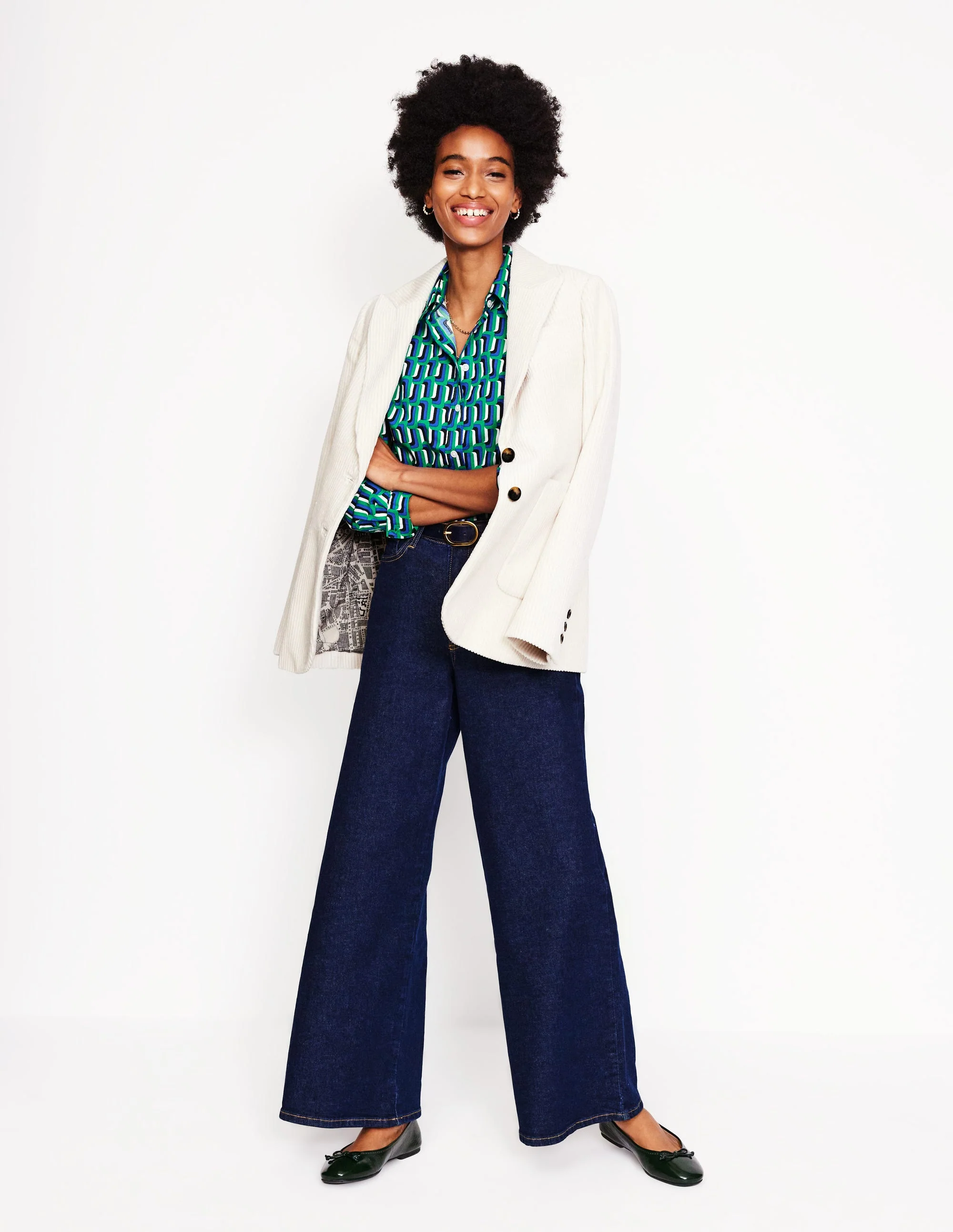 Sienna Cotton Shirt-Green and Blue, Falling Geo - Image 4