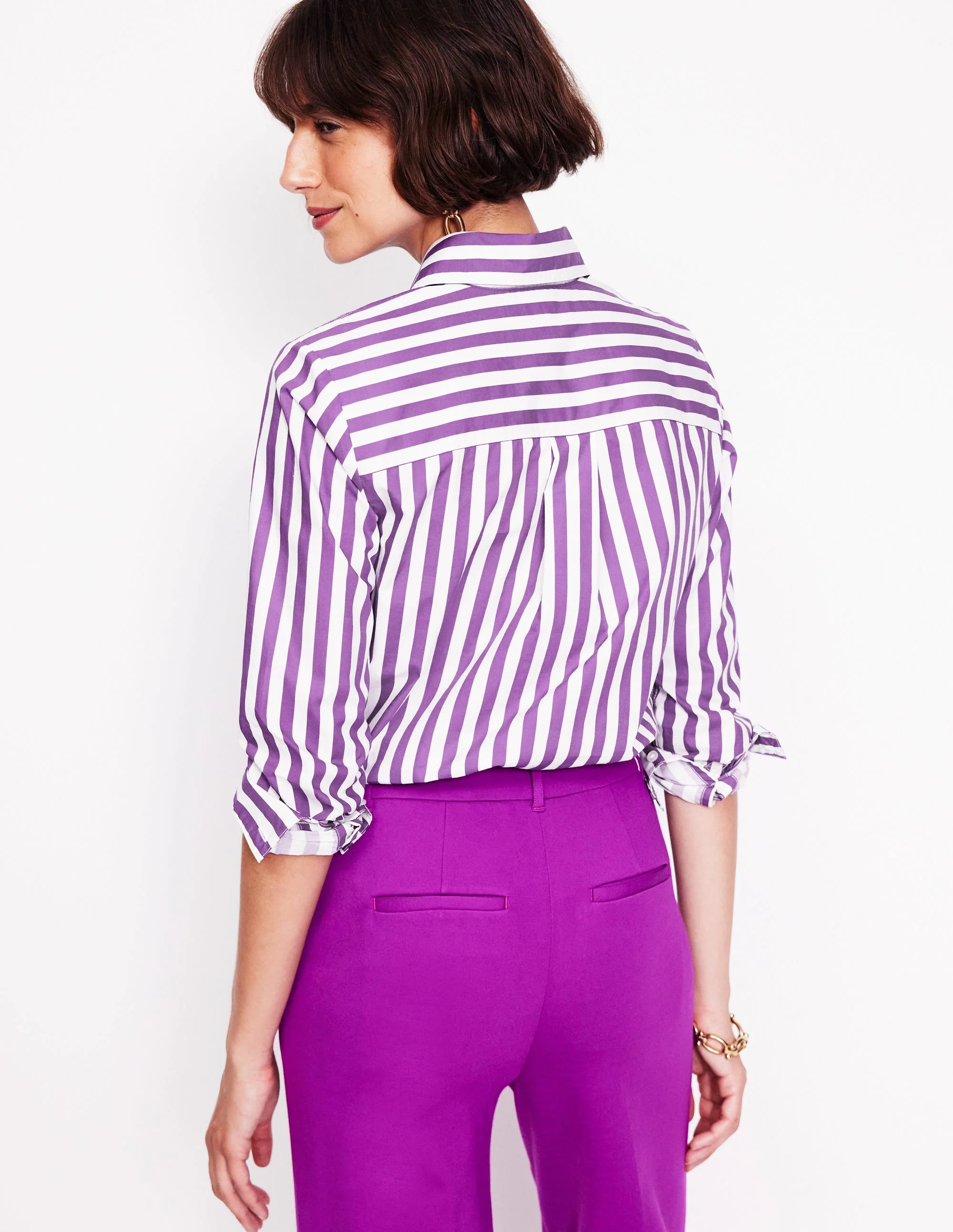 Sienna Cotton Shirt-Royal Purple, Ivory Stripe - Image 3