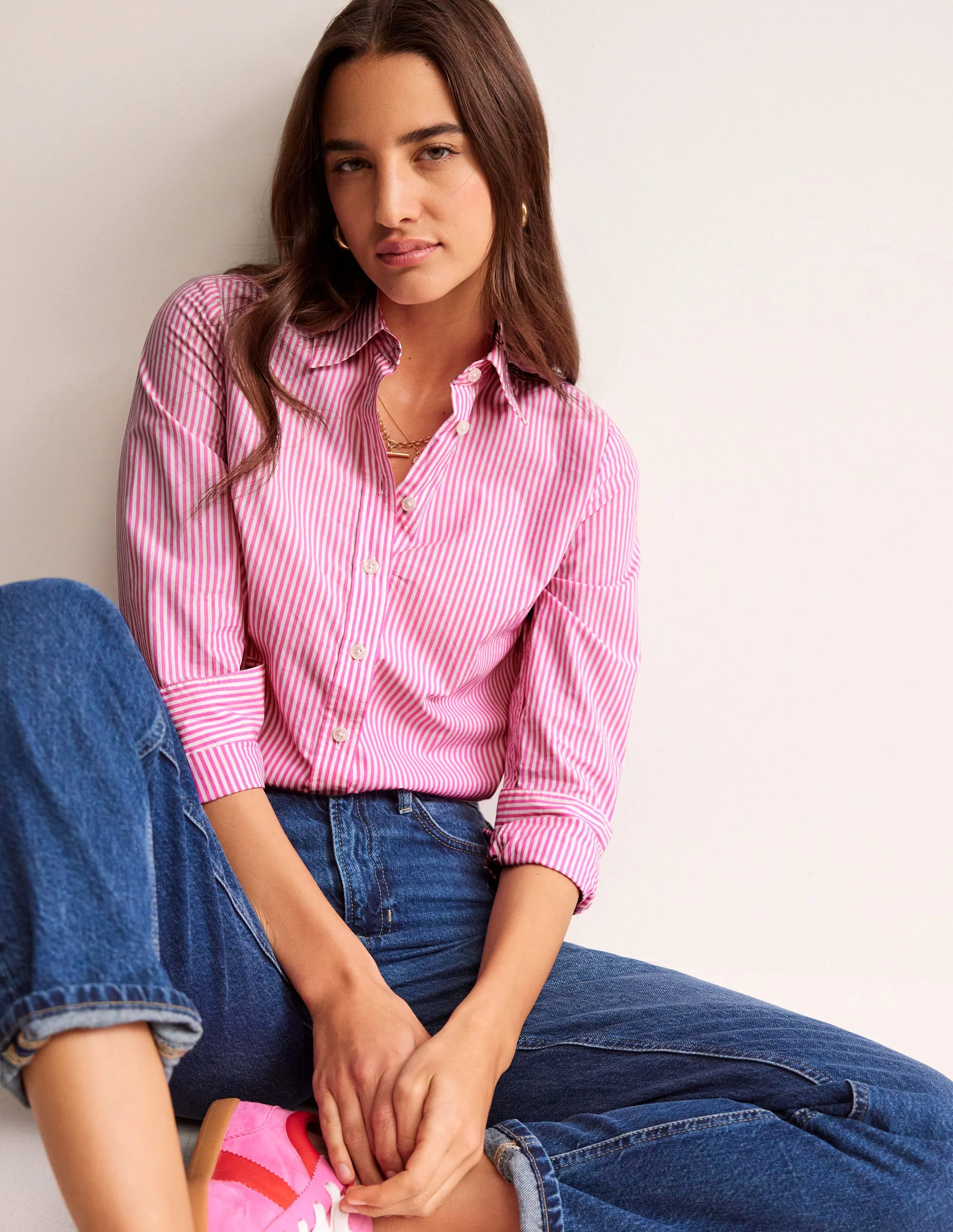 Sienna Cotton Shirt-Sangria Sunset and Ivory