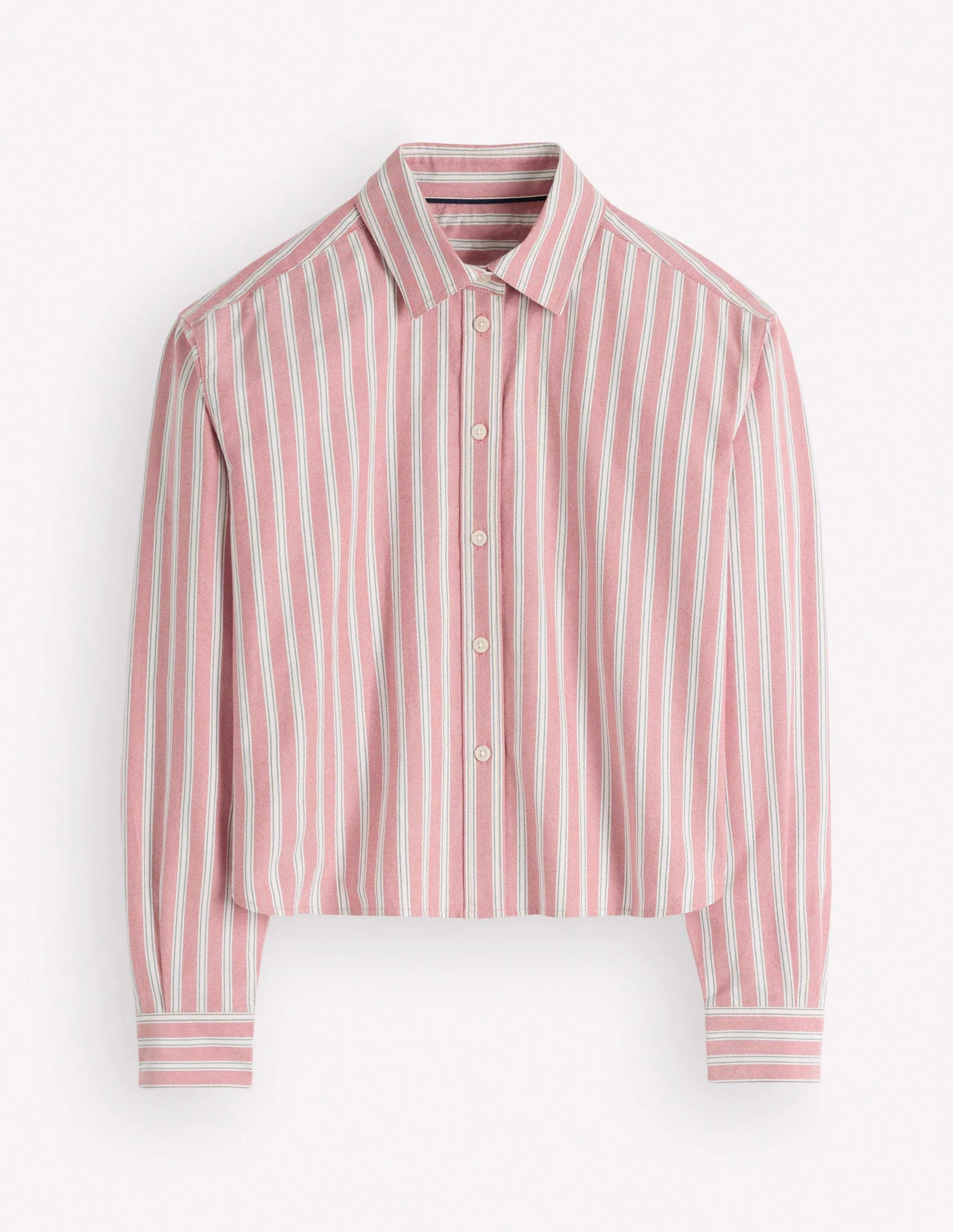 Sienna Cropped Cotton Shirt-Red, Navy Tram Stripe - Image 6