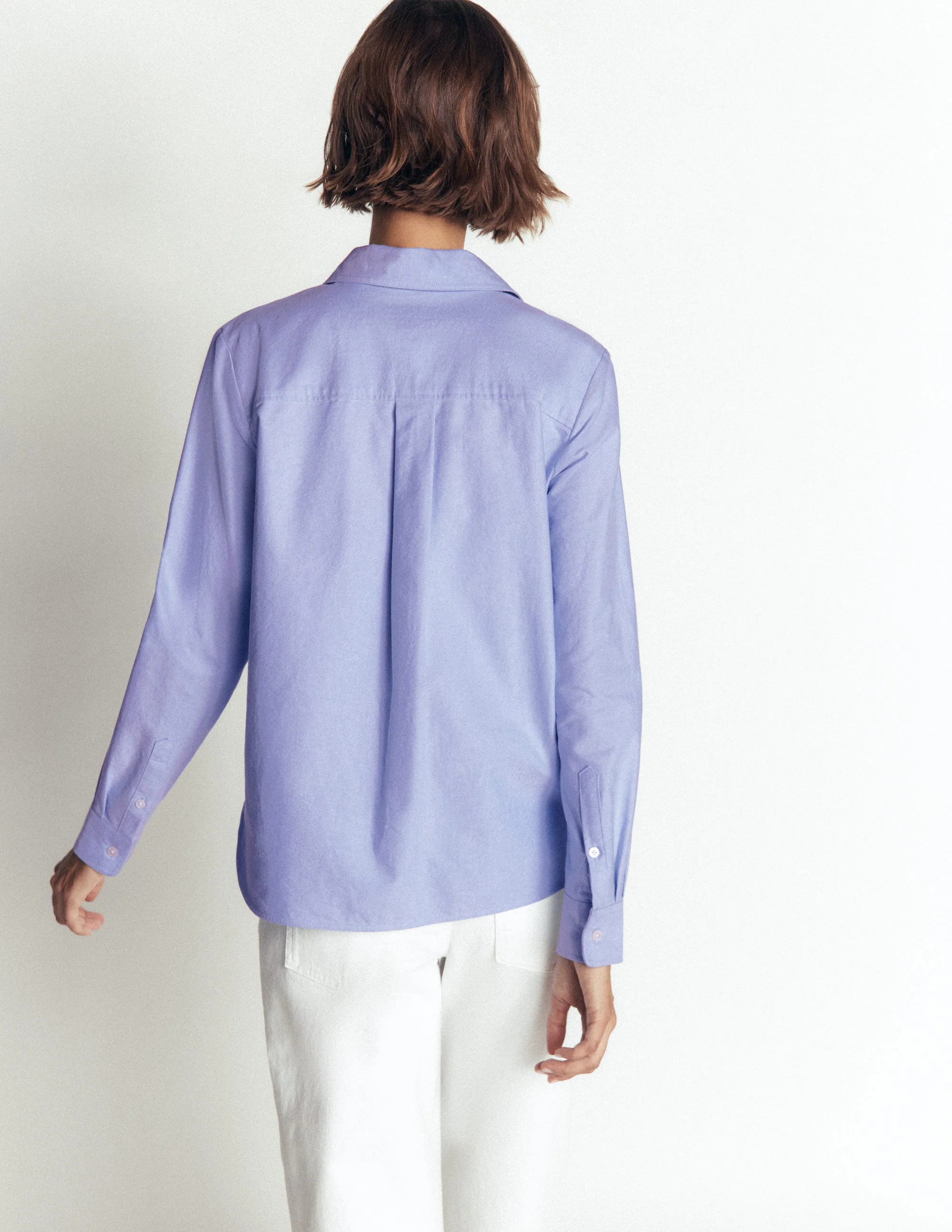 Sienna Relaxed Cotton Shirt-Blue Oxford, Trim Back - Image 3