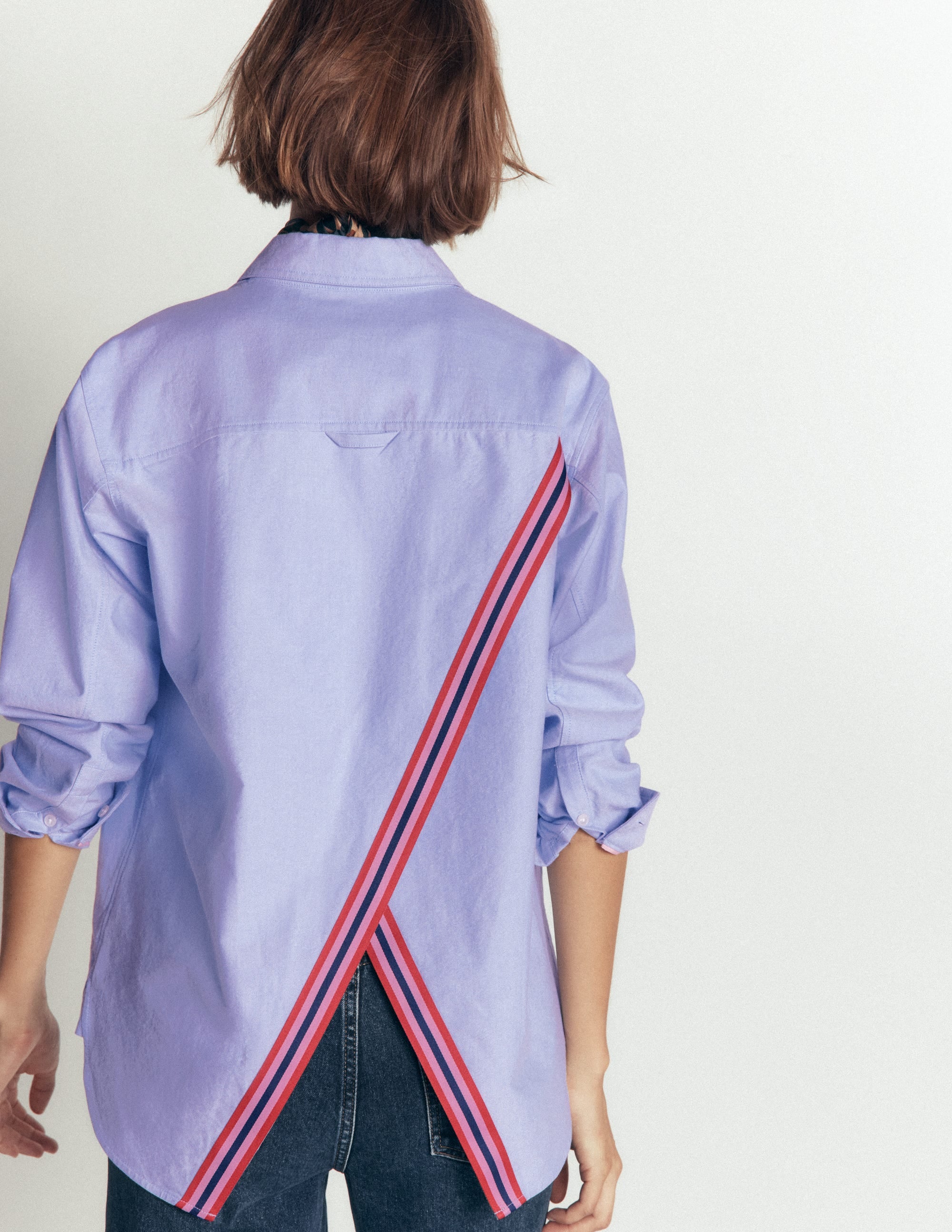 Sienna Relaxed Cotton Shirt-Blue Oxford, Trim Back - Image 5