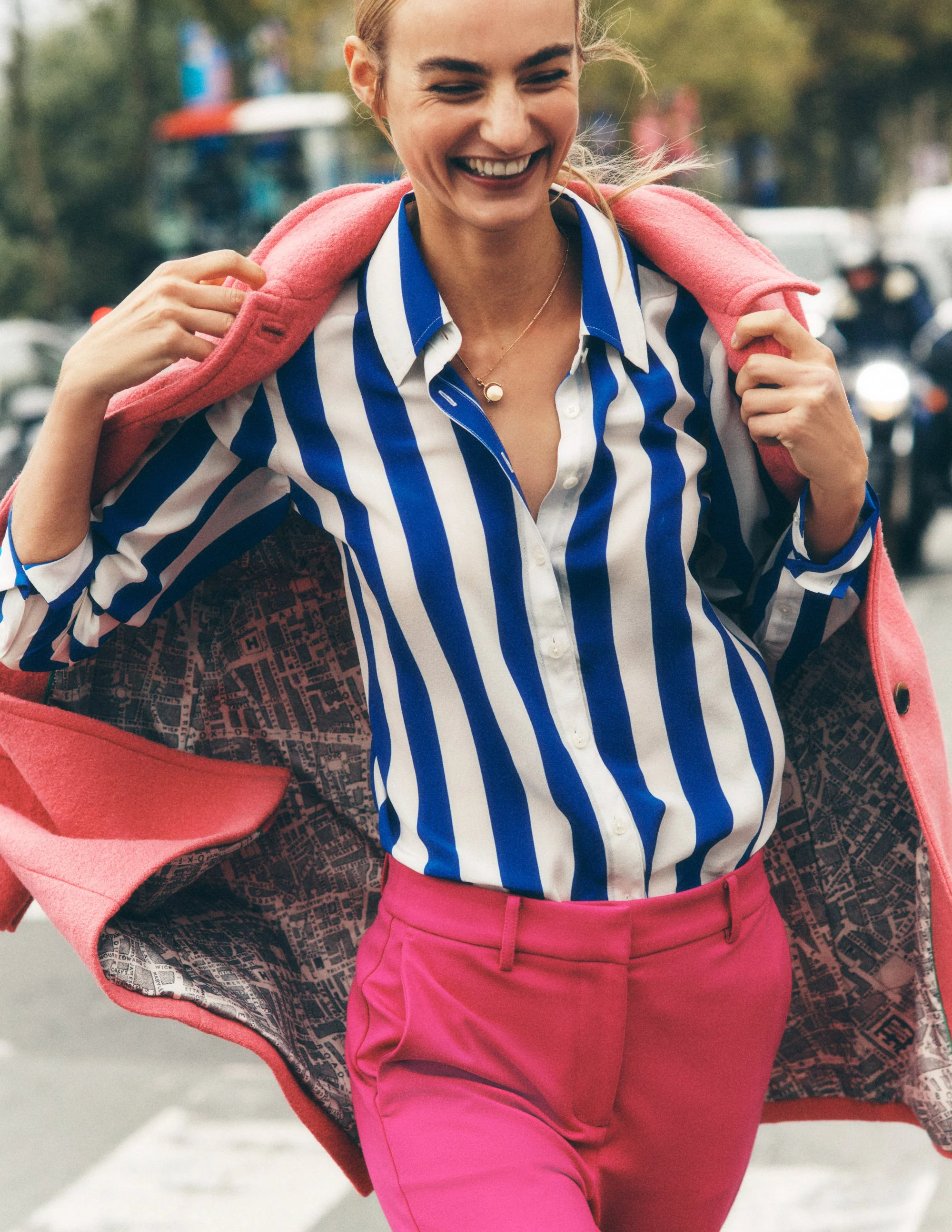 Sienna Silk Shirt-Bright Blue Wide Stripe - Image 2