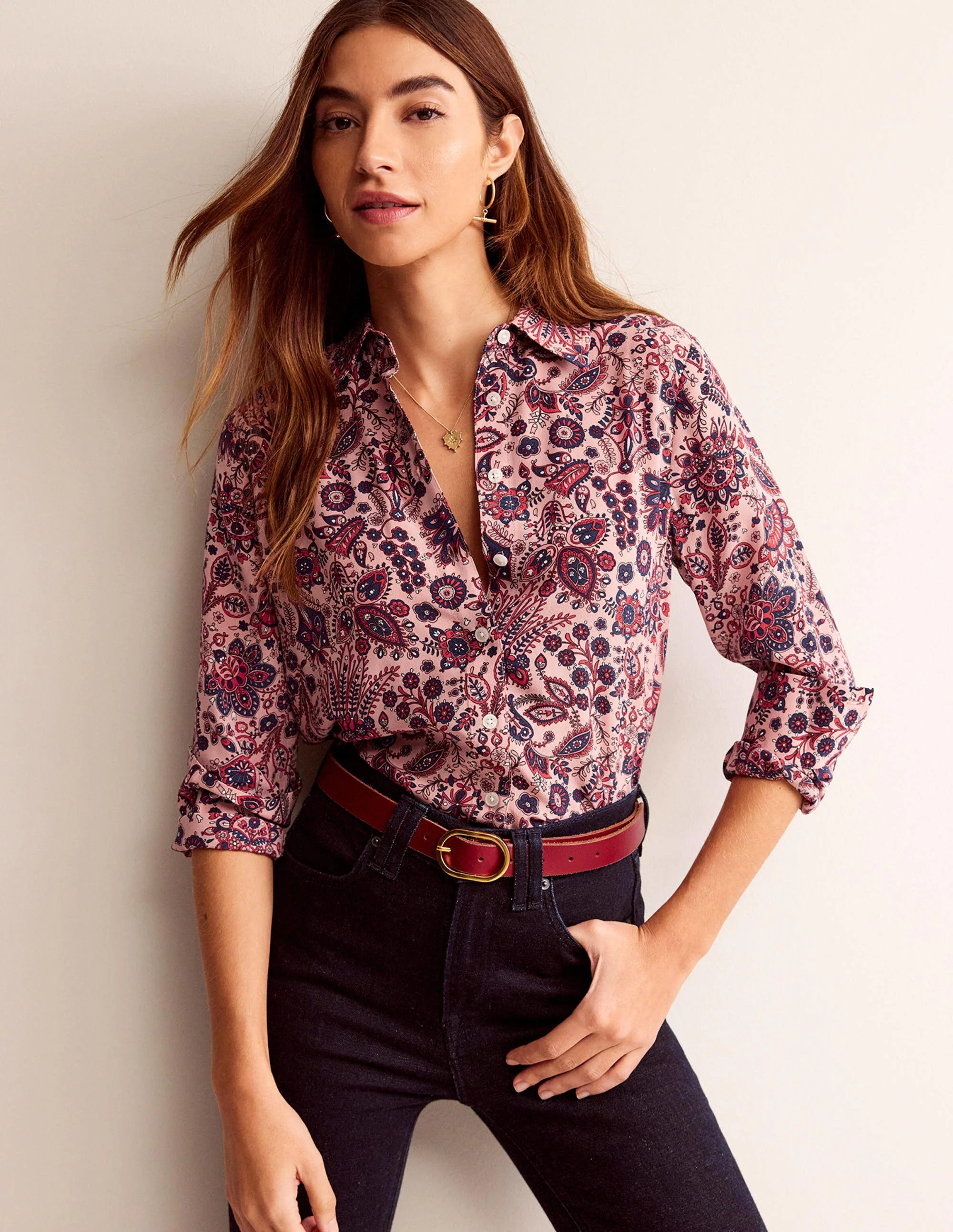 Sienna Silk Shirt-Chalky Pink, Azalea Bloom - Image 4