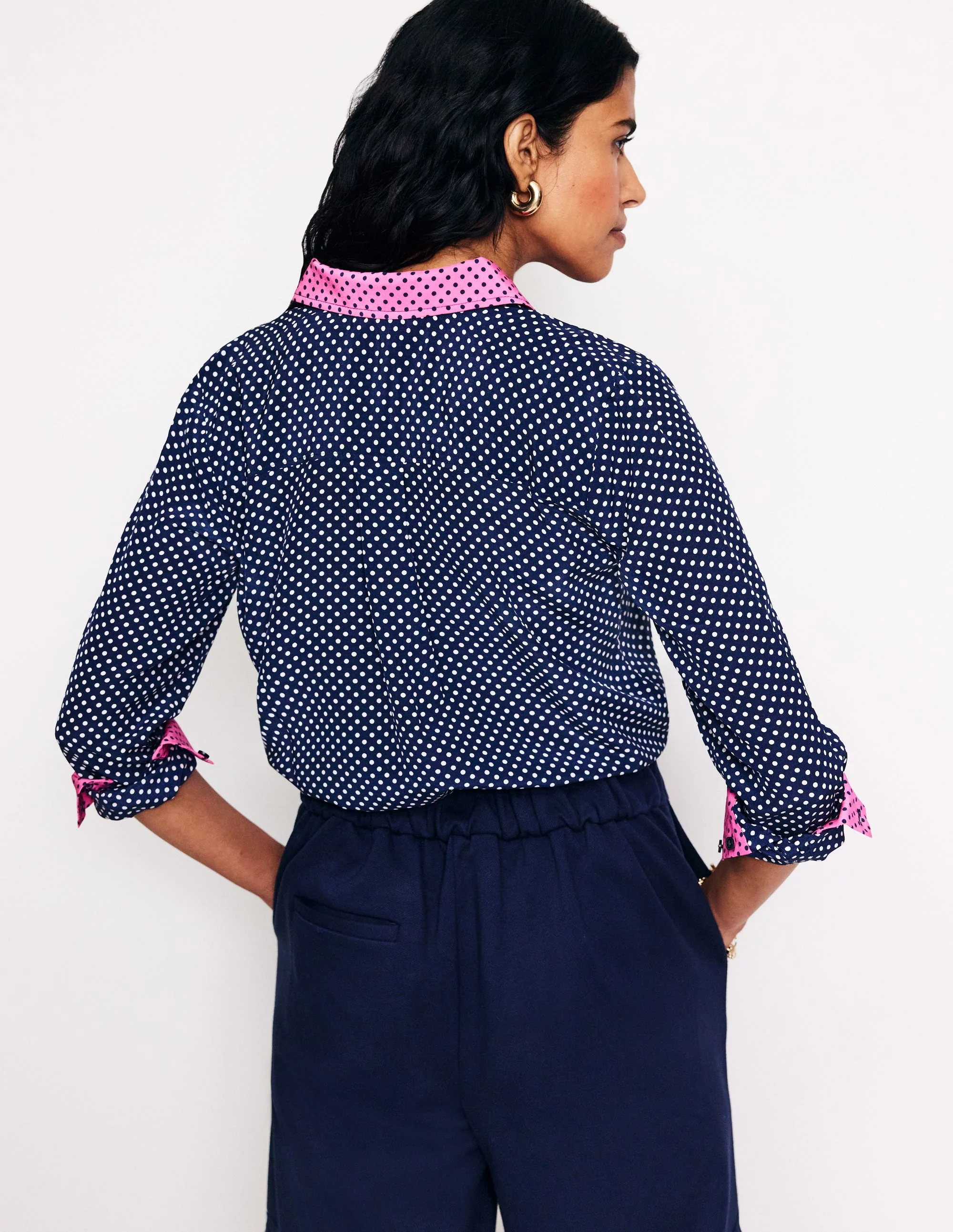 Sienna Silk Shirt-French Navy, Spots - Image 3
