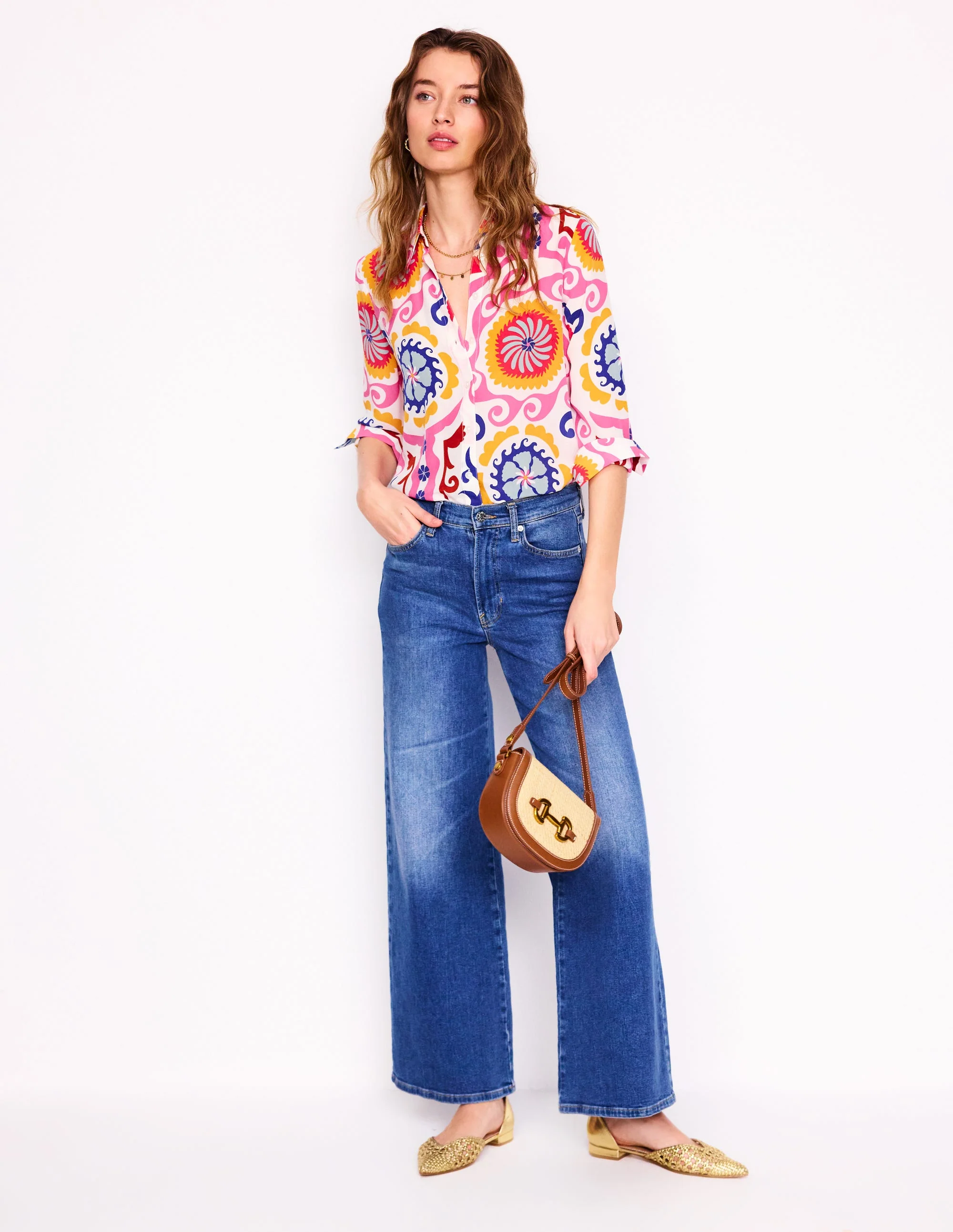 Sienna Silk Shirt-Multi, Ornamental Wave - Image 4