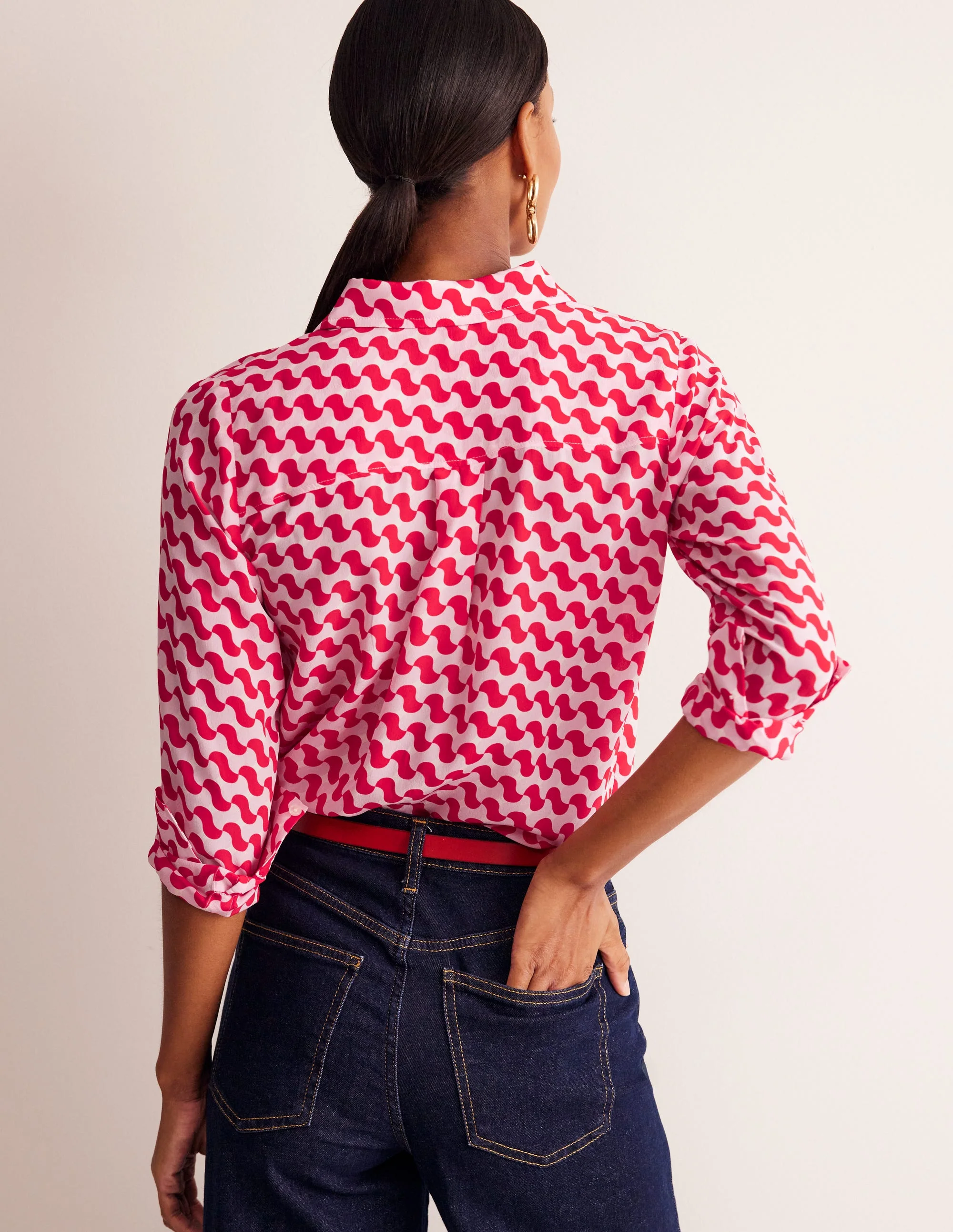 Sienna Silk Shirt-Poppy Red, Terrace Swirl - Image 3