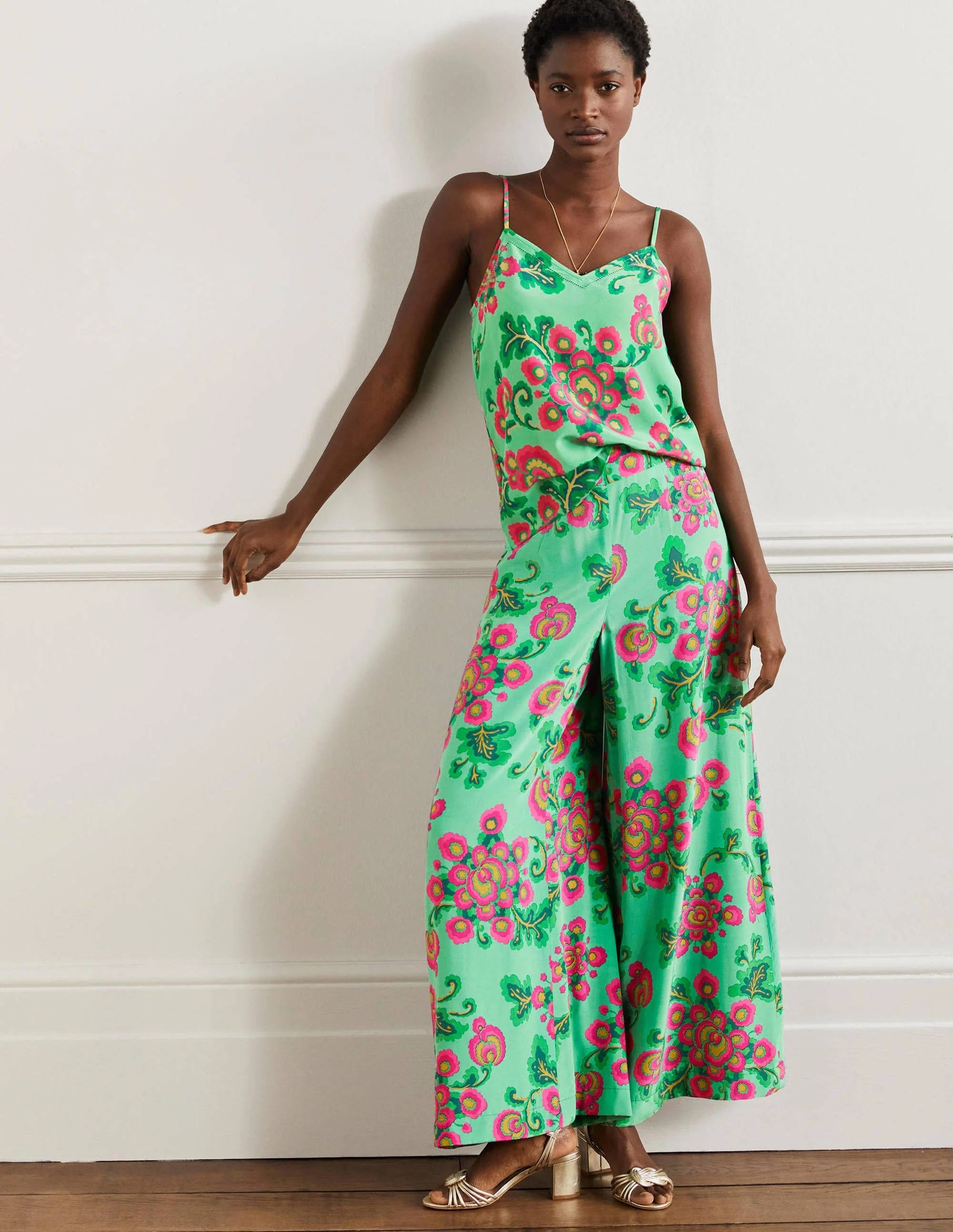 Silk Cami Top-Green Lagoon, Wild Blooms - Image 4