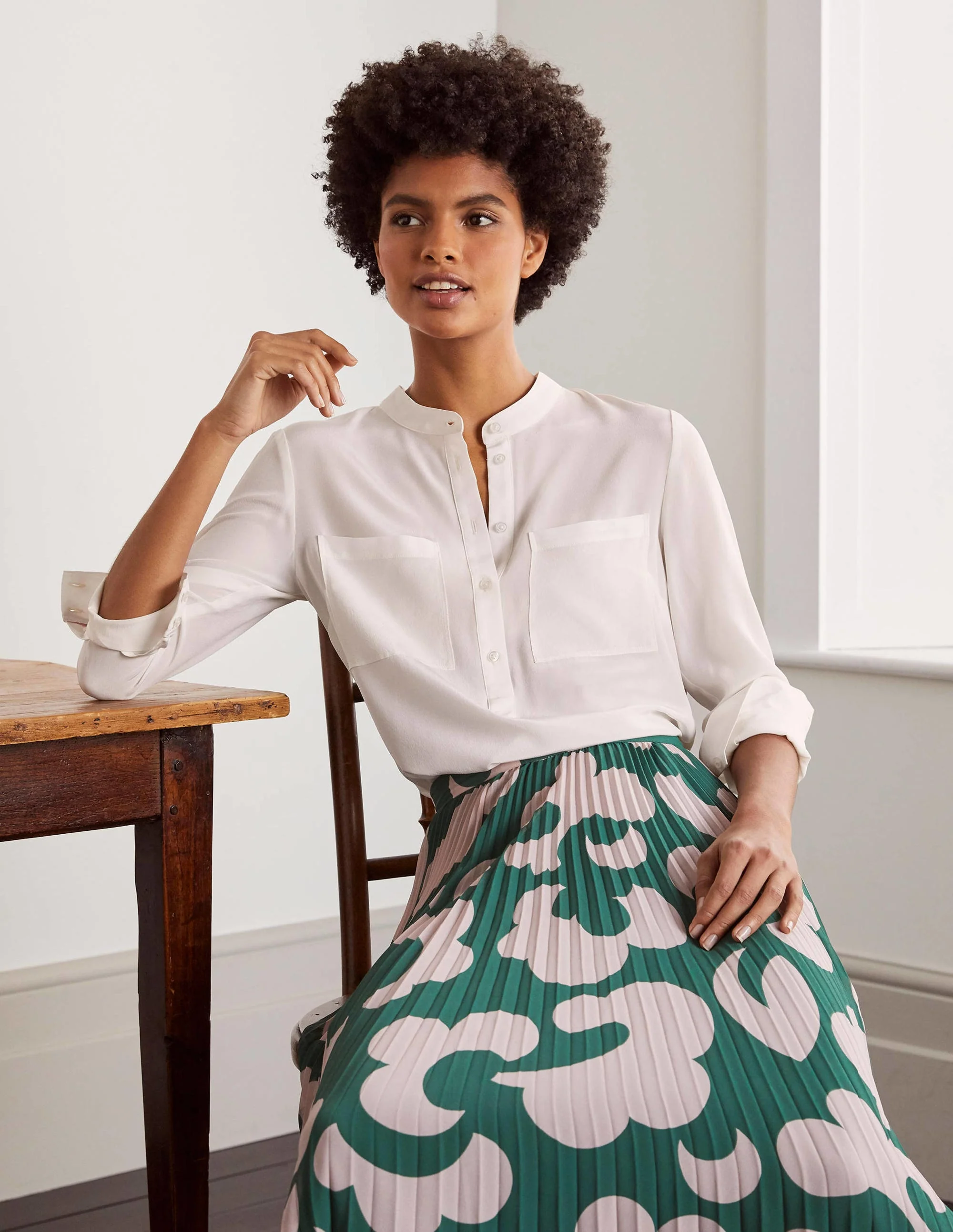 Silk Collarless Blouse-Ivory - Image 2