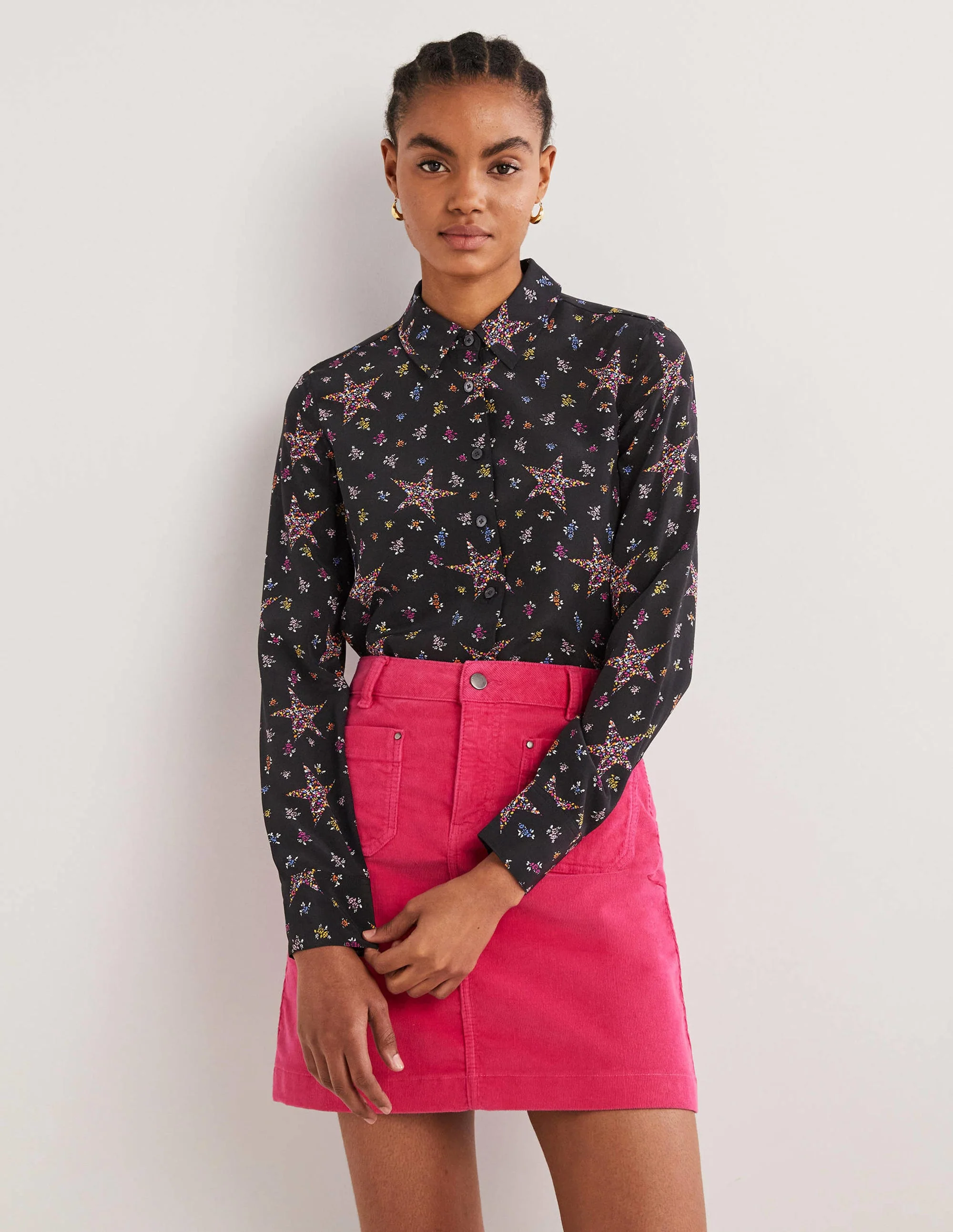 Silk Shirt-Black, Ditsy Star