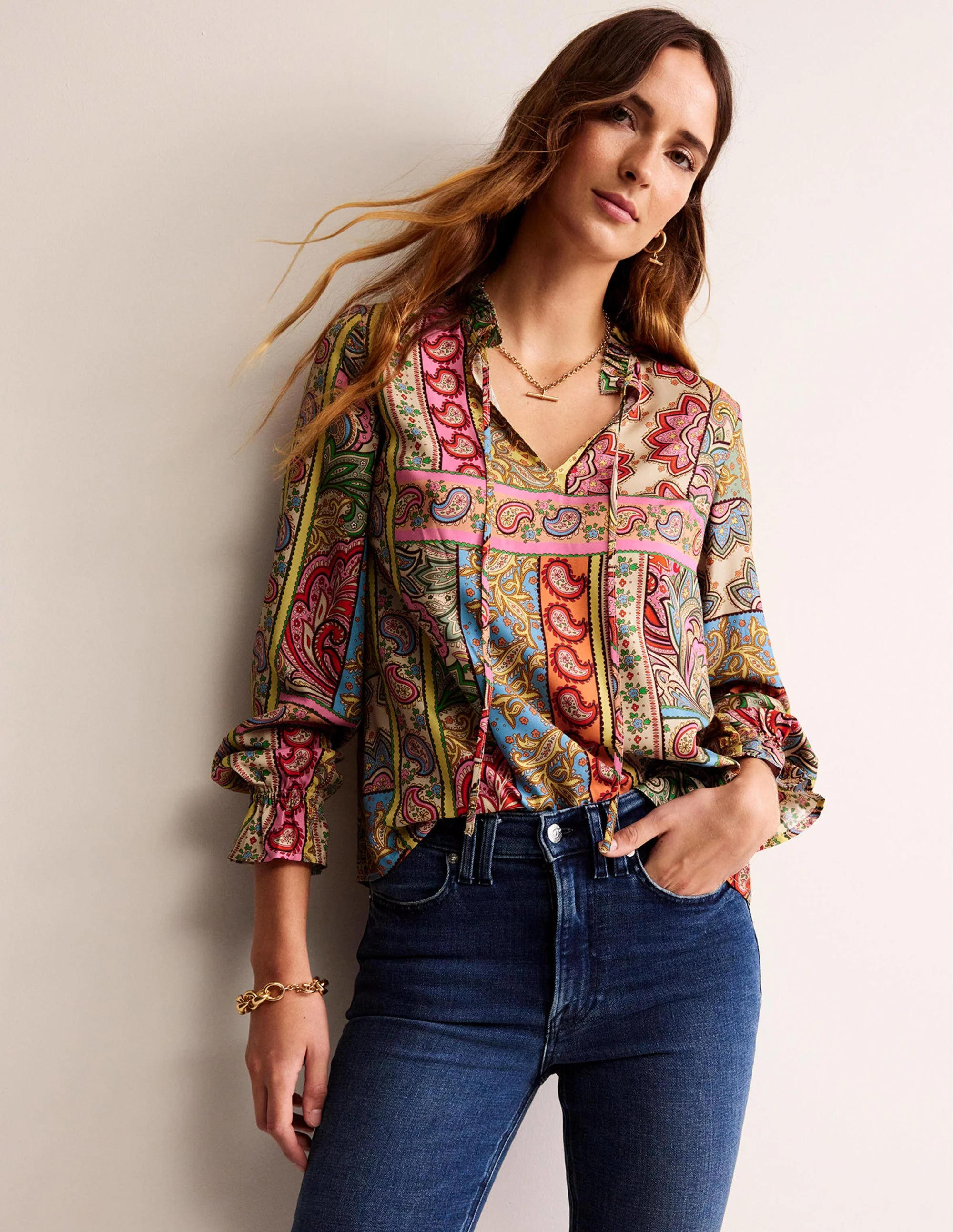 Silk Viscose Romantic Blouse-Multi, Patchwork