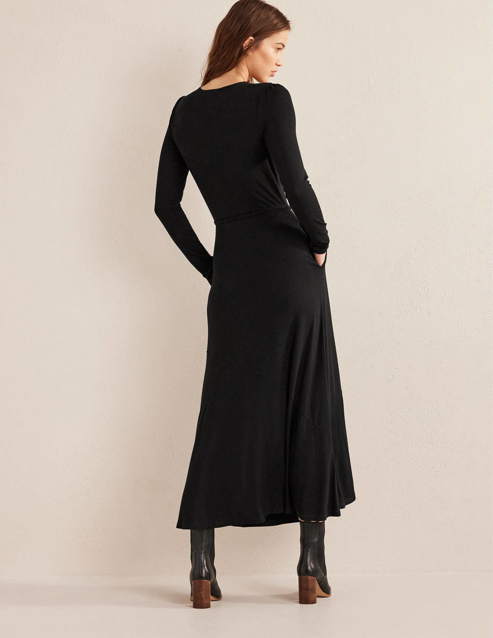 Skirt Detail Jersey Midi Dress-Black - Image 3