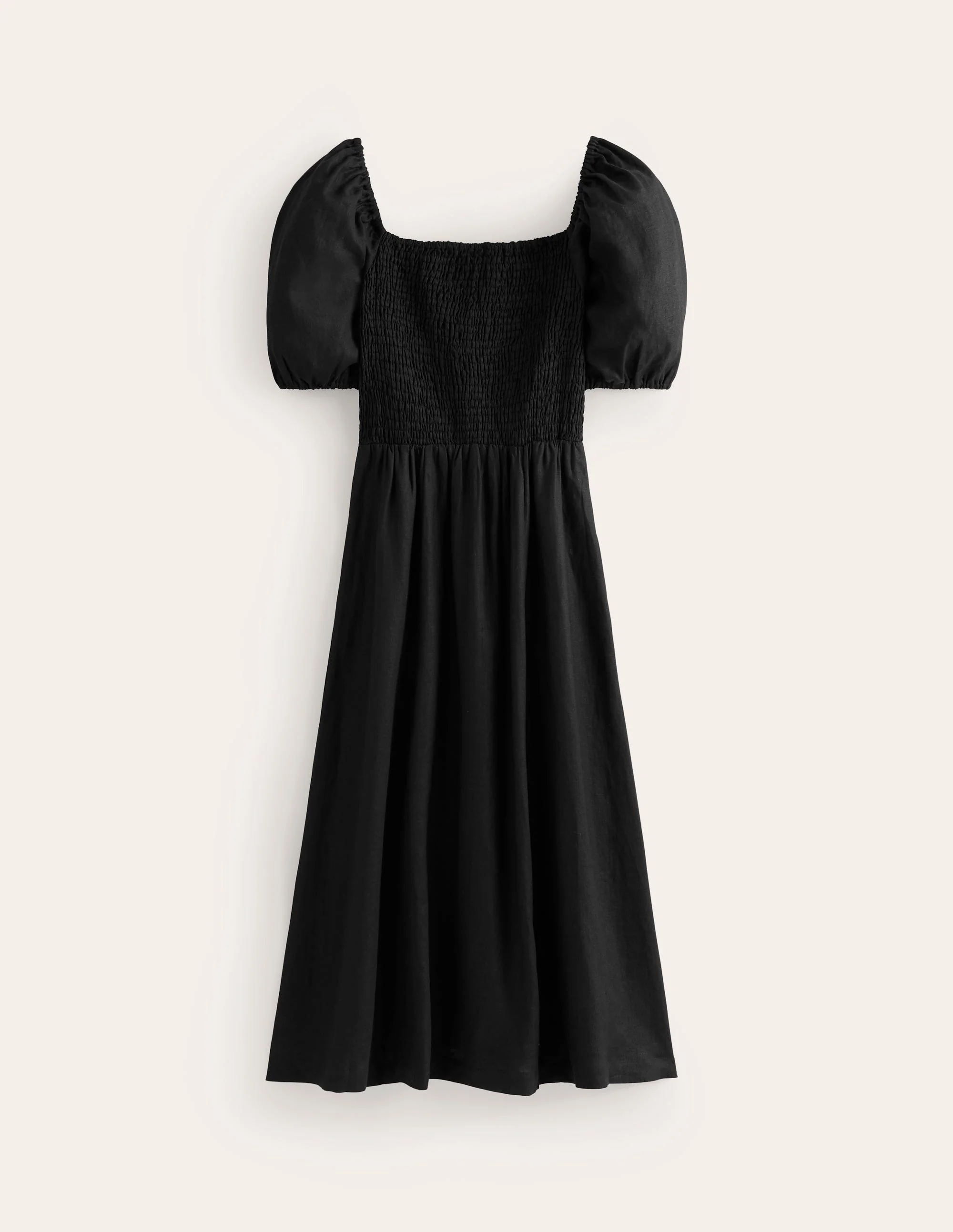 Sky Smocked Linen Midi Dress-Black - Image 5