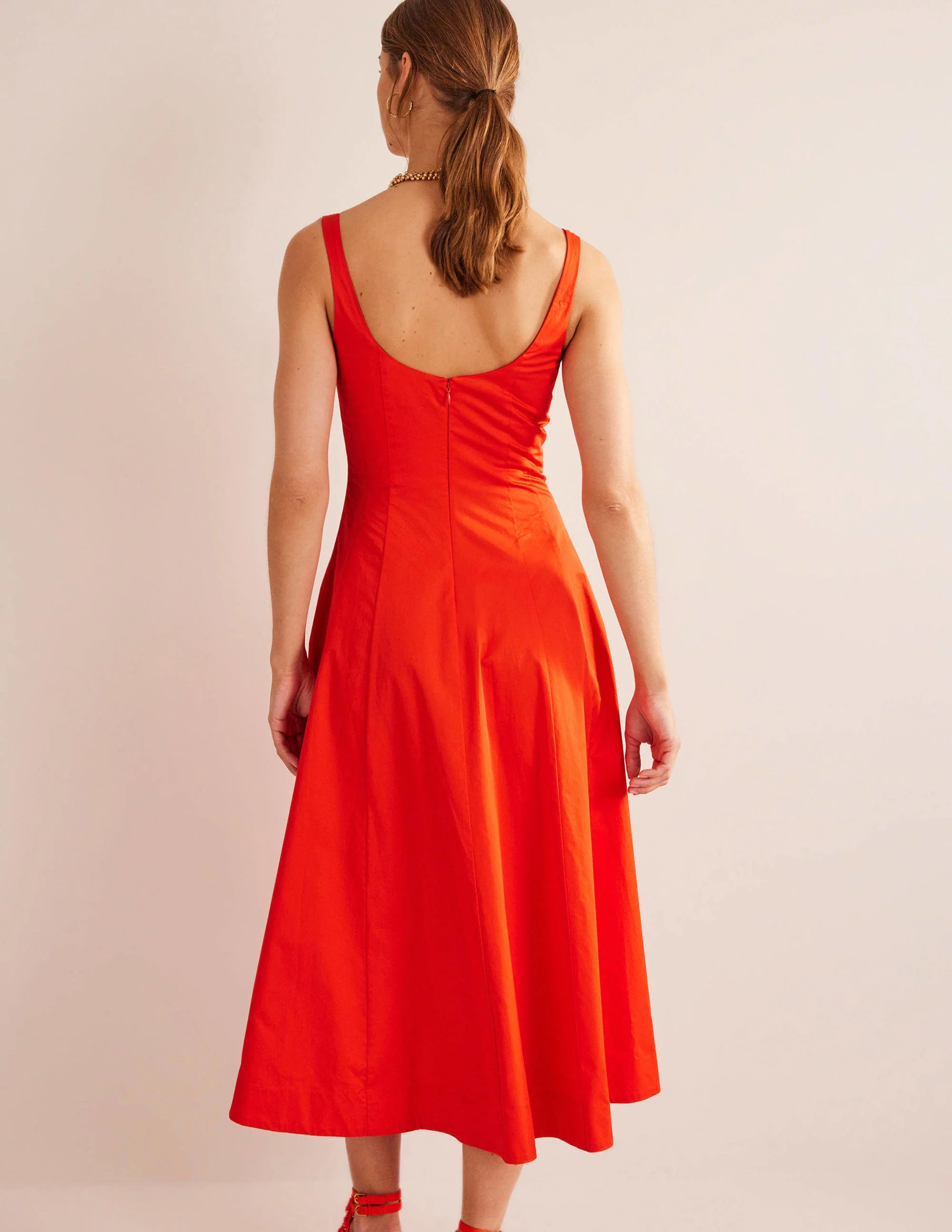 Sleeveless Panelled Midi Dress-Blood Orange - Image 5