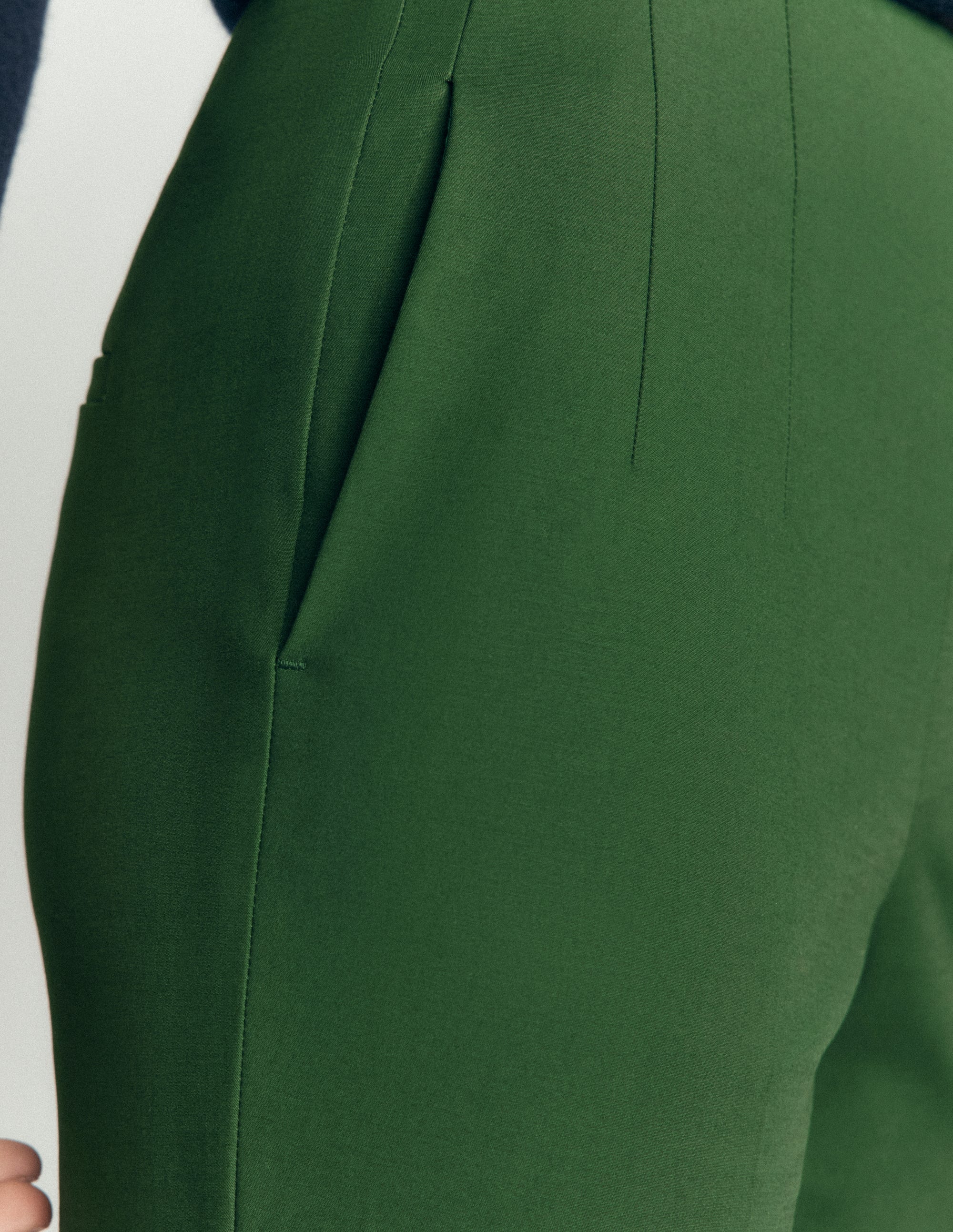 Slim Leg Cotton Trousers-Hunter Green - Image 2