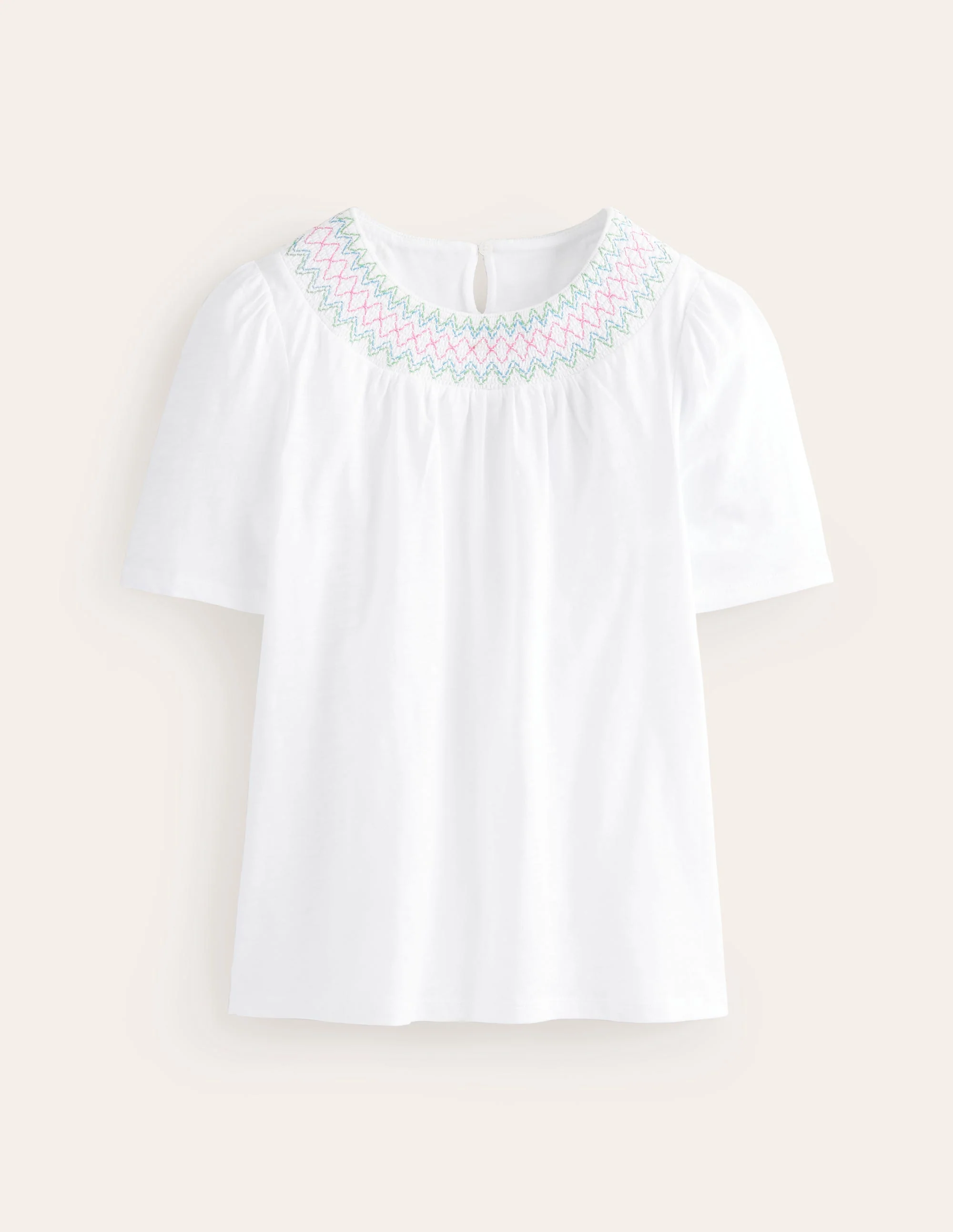 Smock Neck Puff Sleeve Top-White - Image 5
