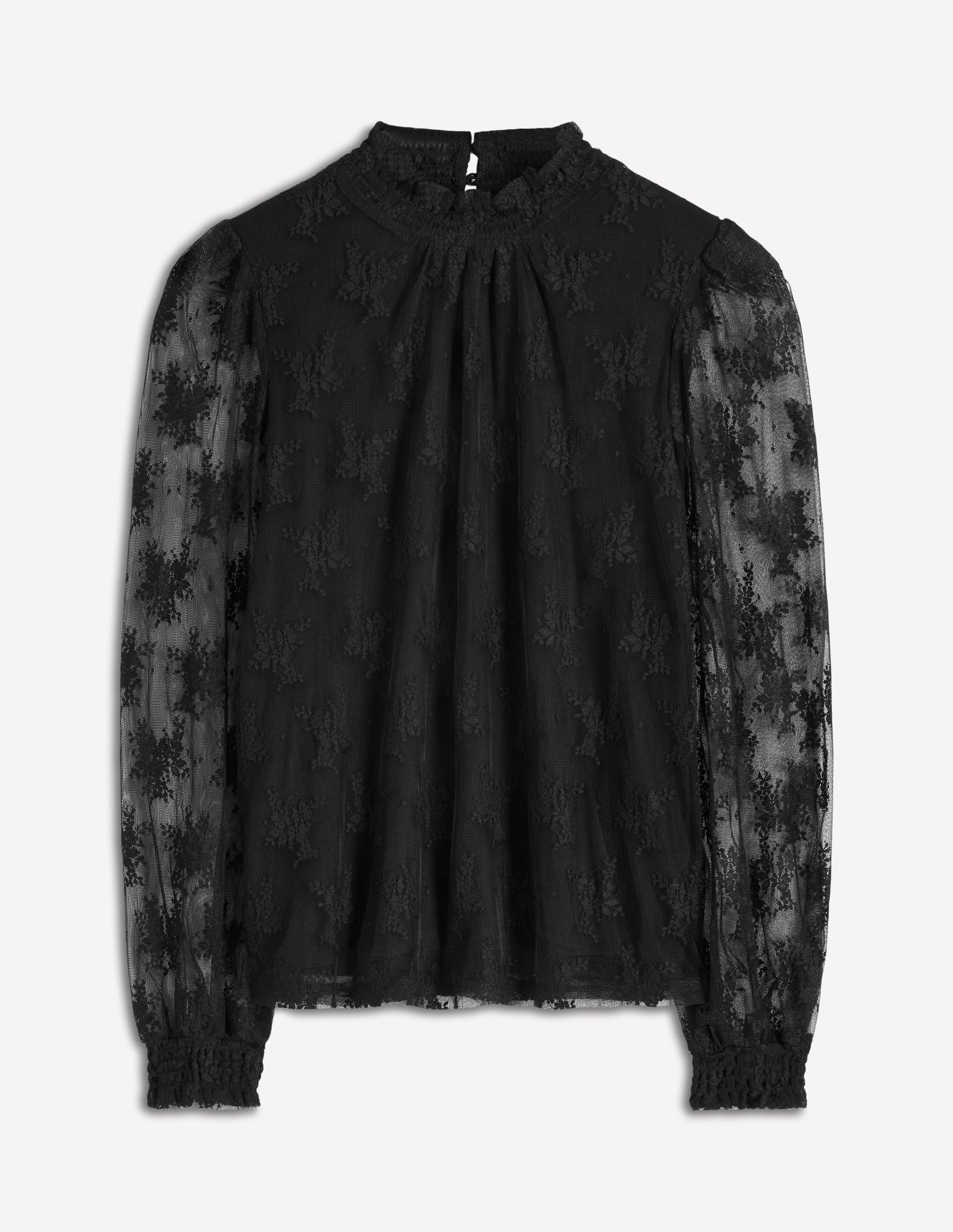 Smock Neck Tulle Top-Black - Image 6