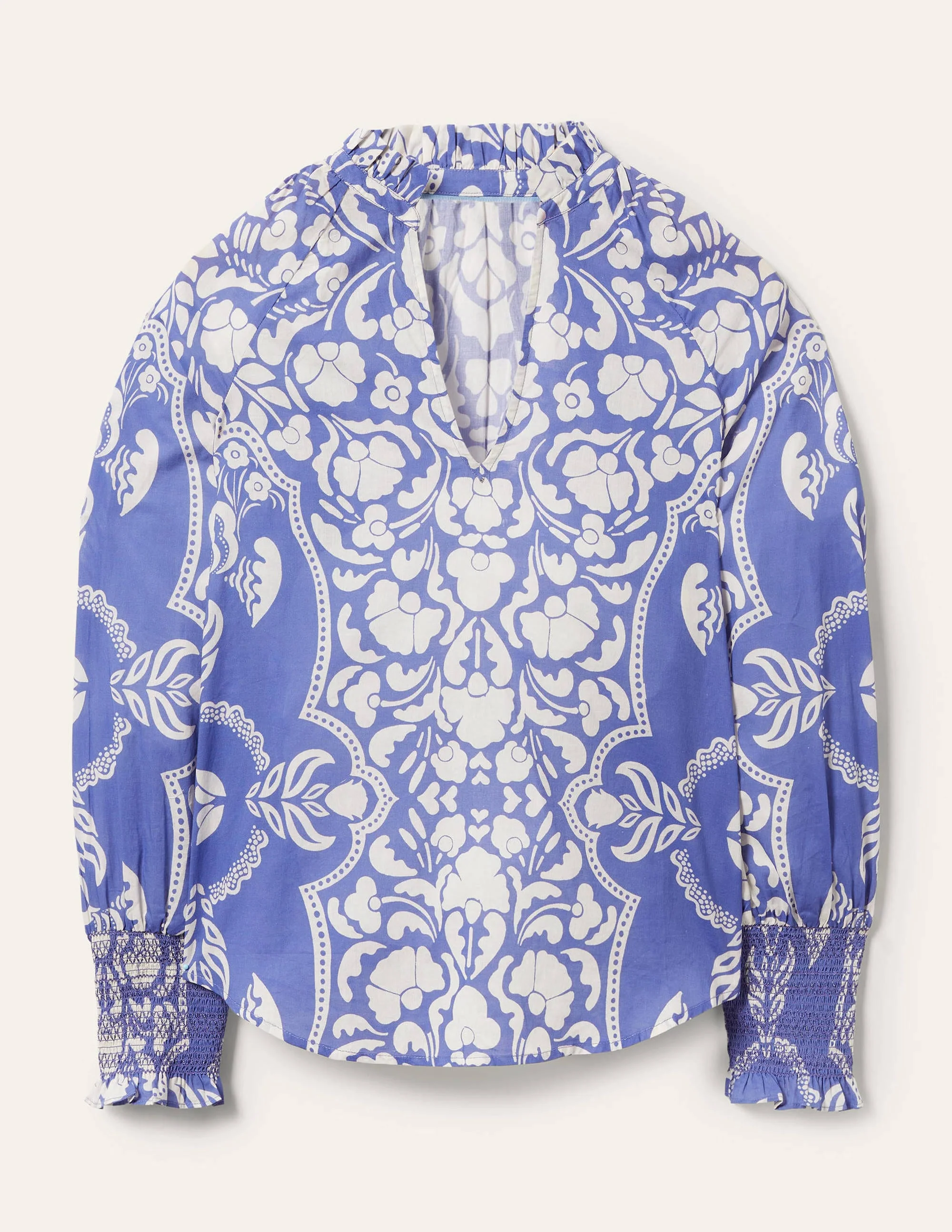 Smocked Cuff Printed Top-Bluebell, Passion Bloom - Image 6