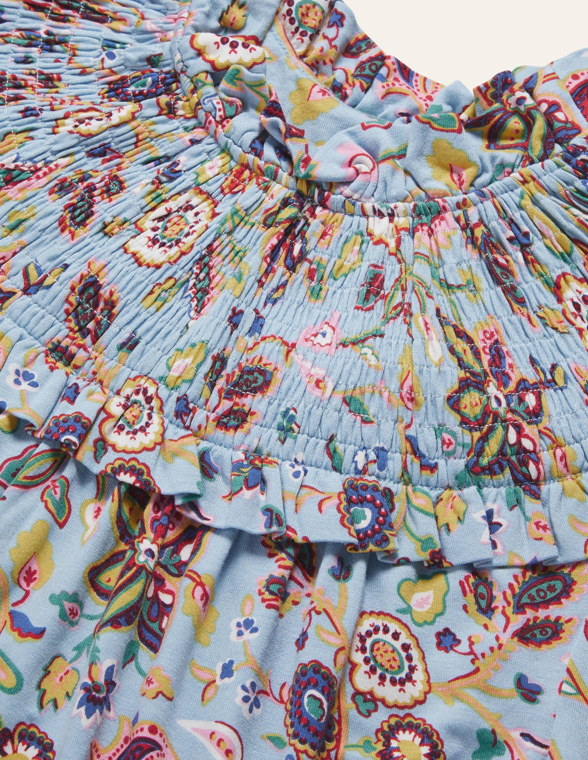Smocked Neck Jersey Top-Dusty Blue, Opulent Paradise - Image 5