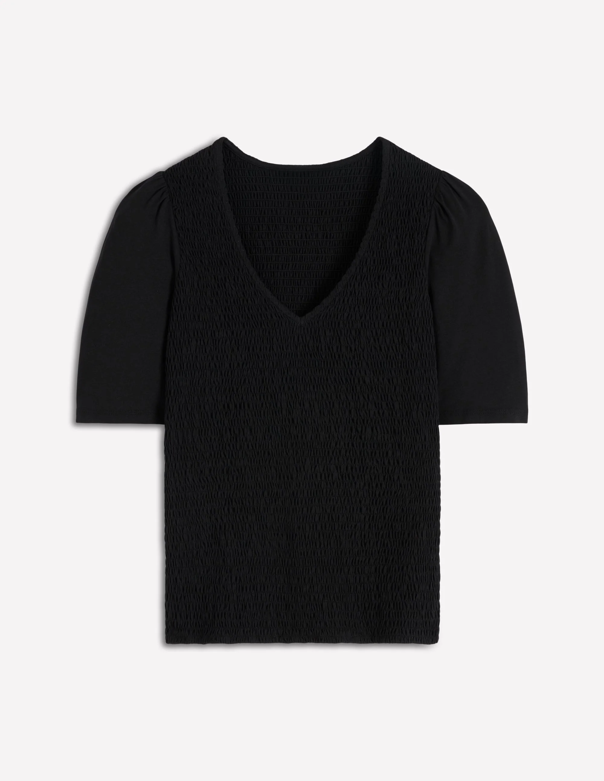Smocked V Neck Top-Black - Image 5