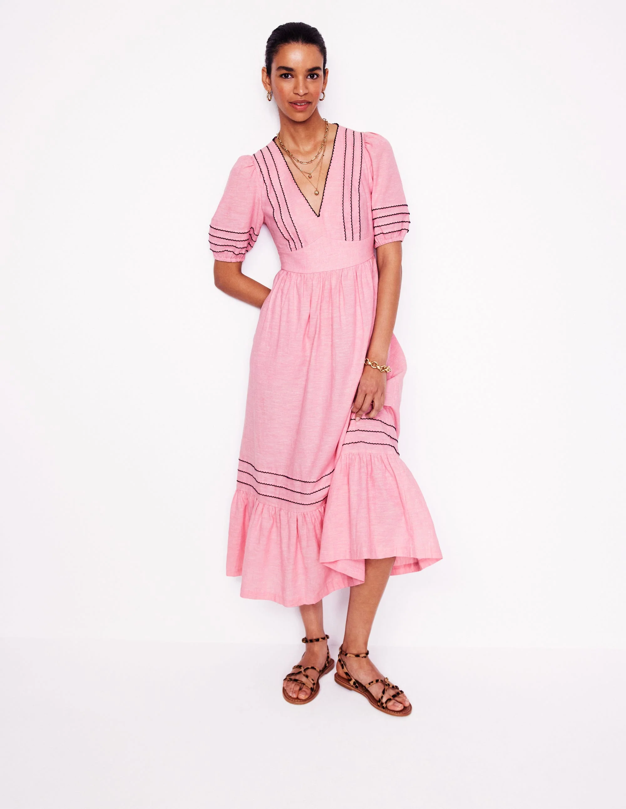 Smocked Waist Linen Dress-Meadowsweet Pink - Image 4