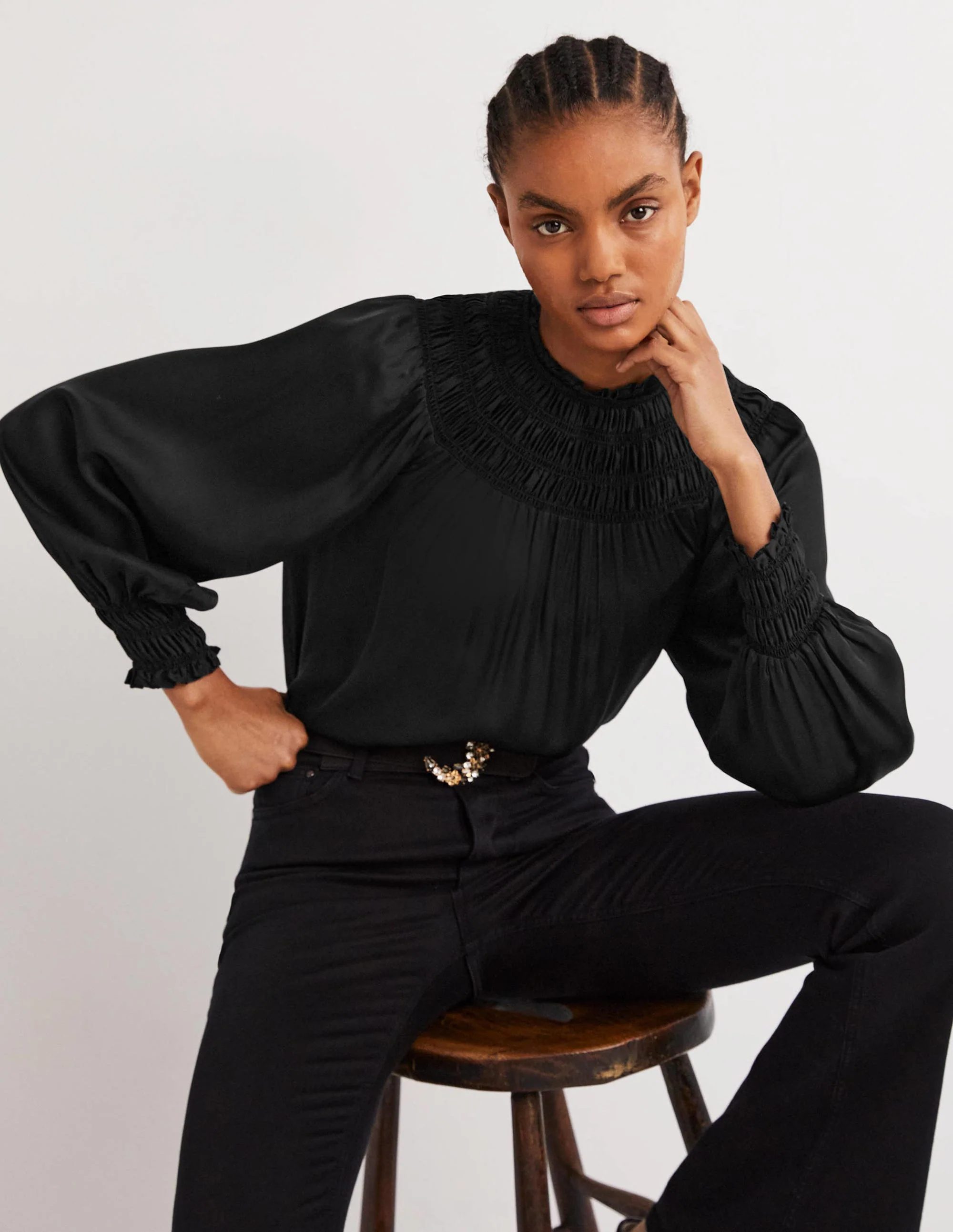 Smocked Yoke Detail Top-Black - Image 4