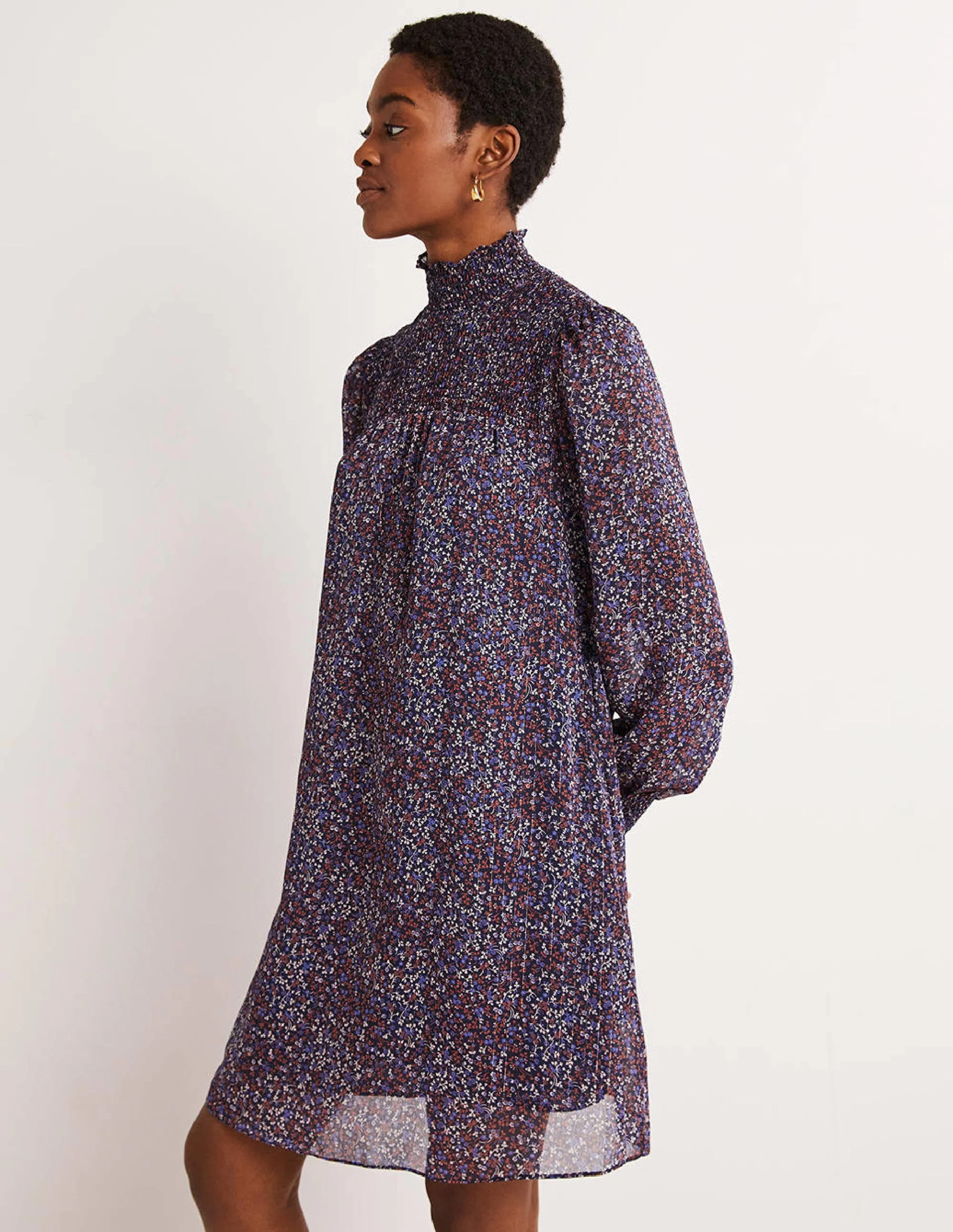 Smocked Yoke Metallic Dress-Navy, Wild Vine