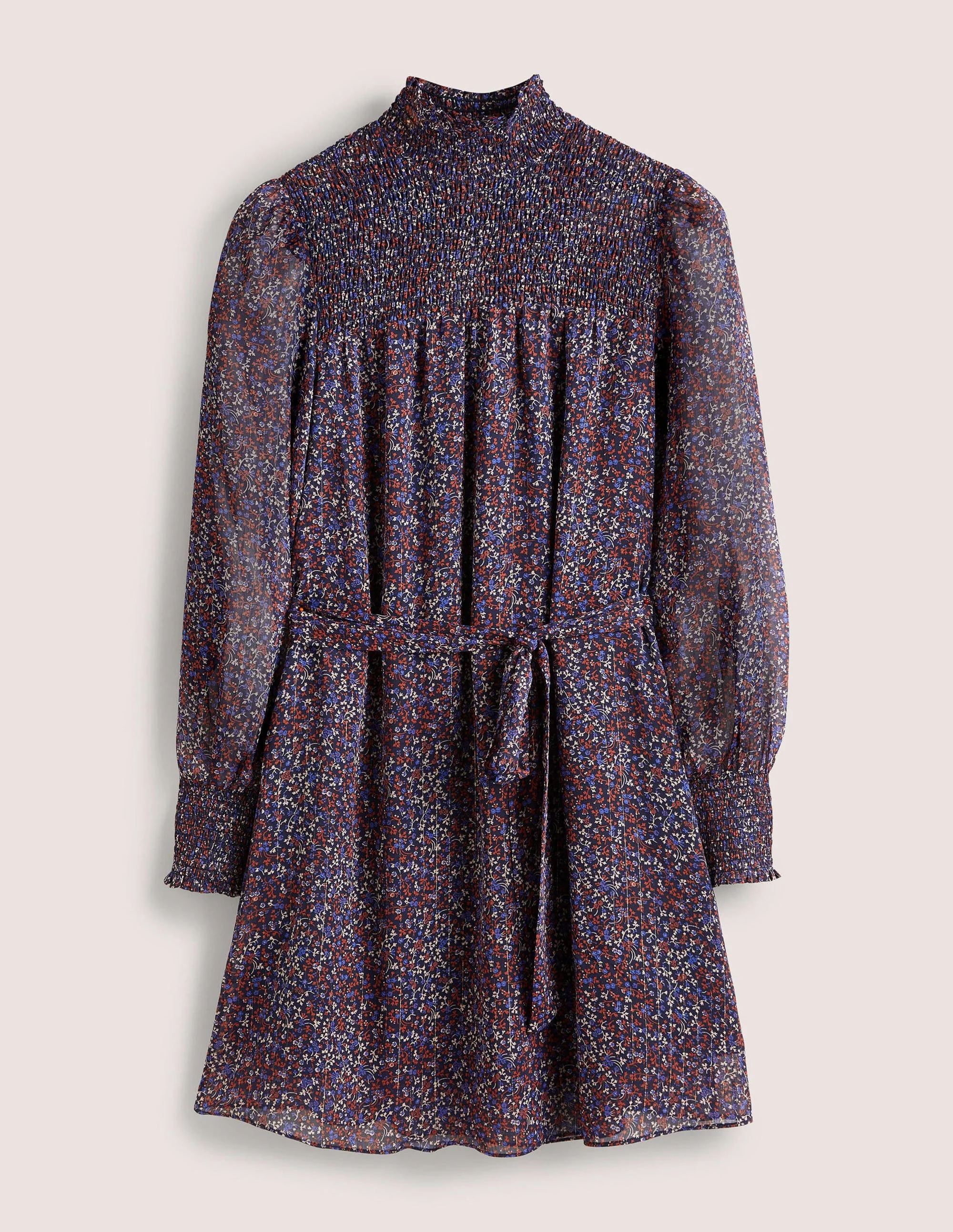 Smocked Yoke Metallic Dress-Navy, Wild Vine - Image 6