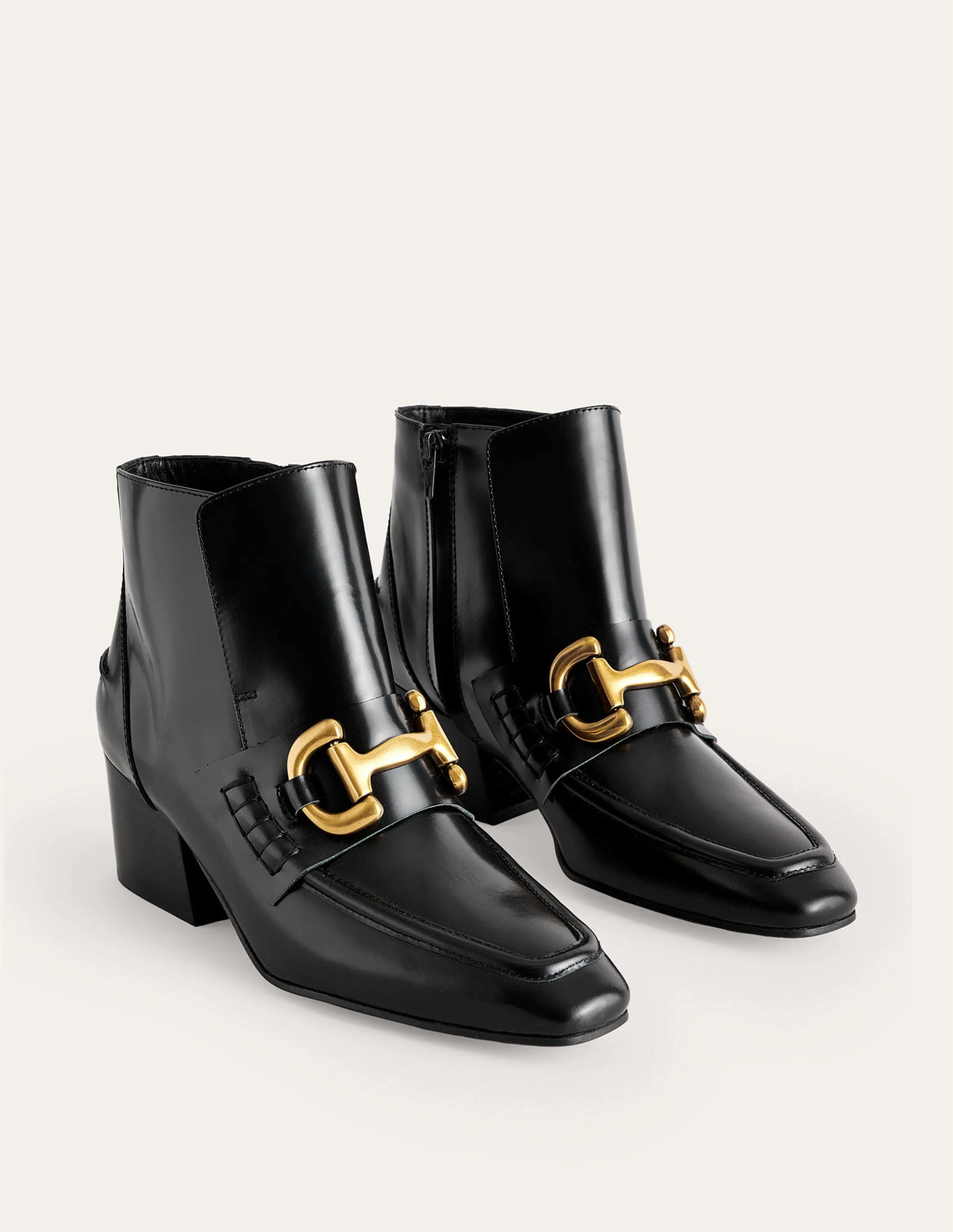 Snaffle-Trim Ankle Boots-Black Leather - Image 3