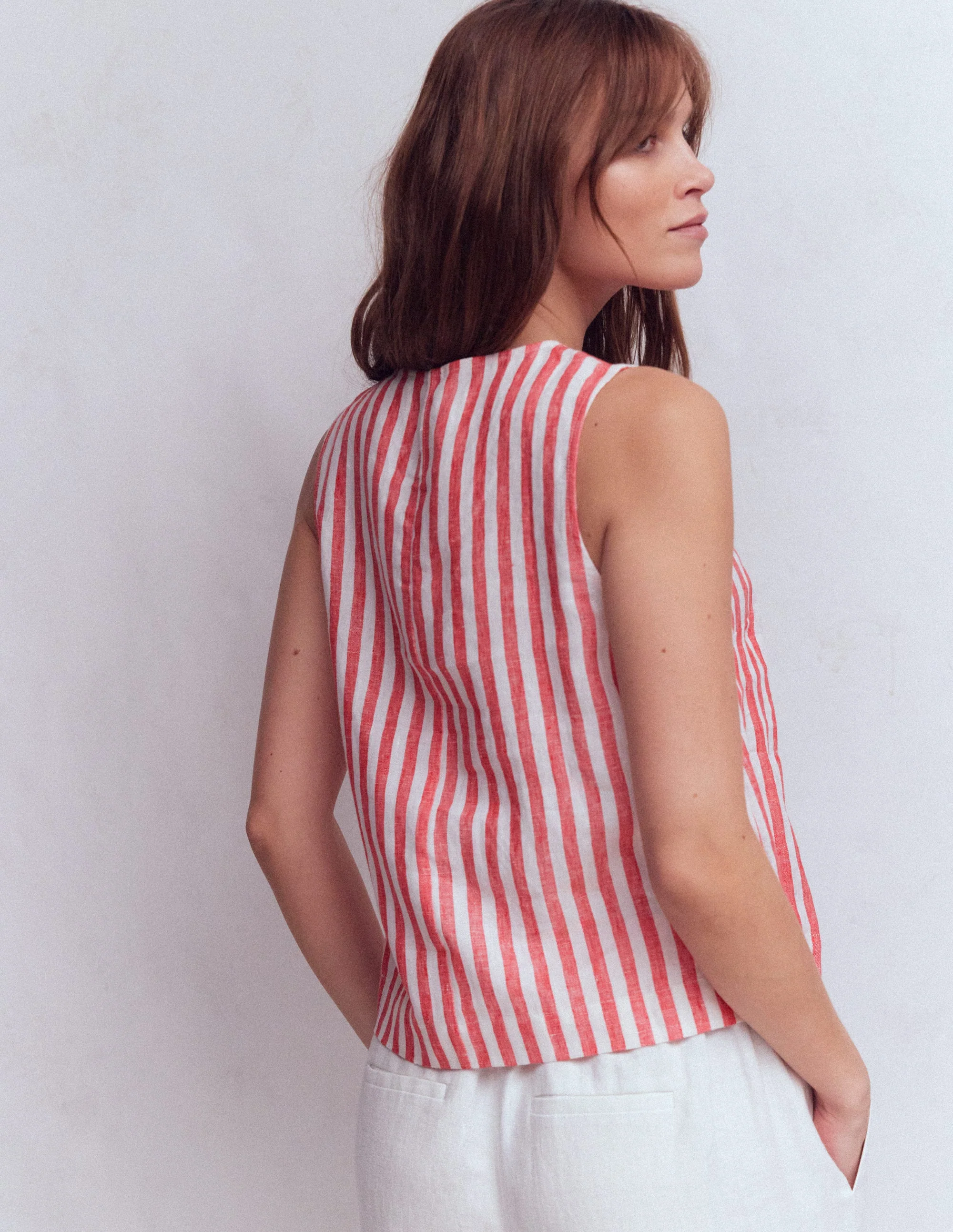 Sofia Linen Top-Bright Cherry Stripe - Image 3
