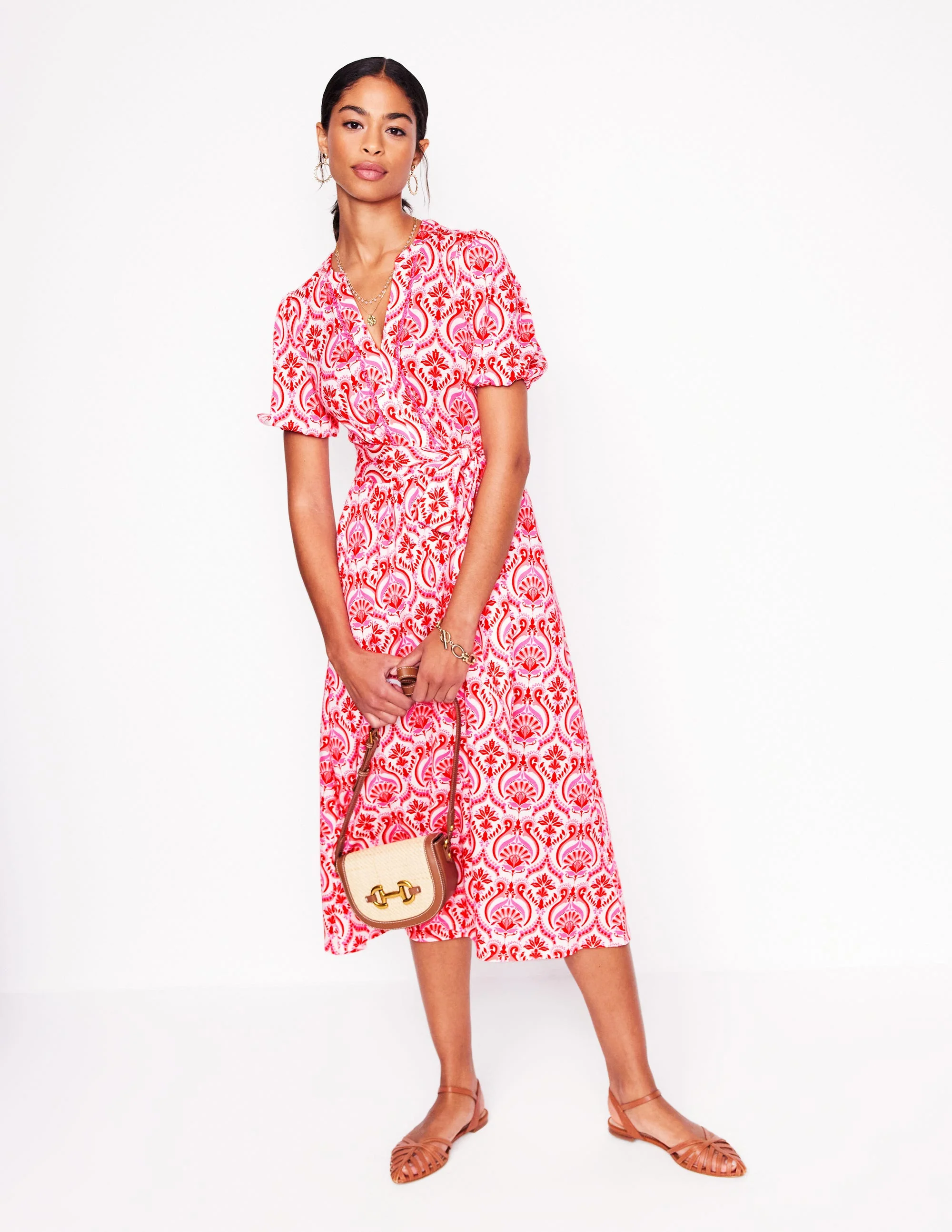 Sofia Trim Jersey Midi Dress-Poppy Red, Ornamental Floral - Image 4