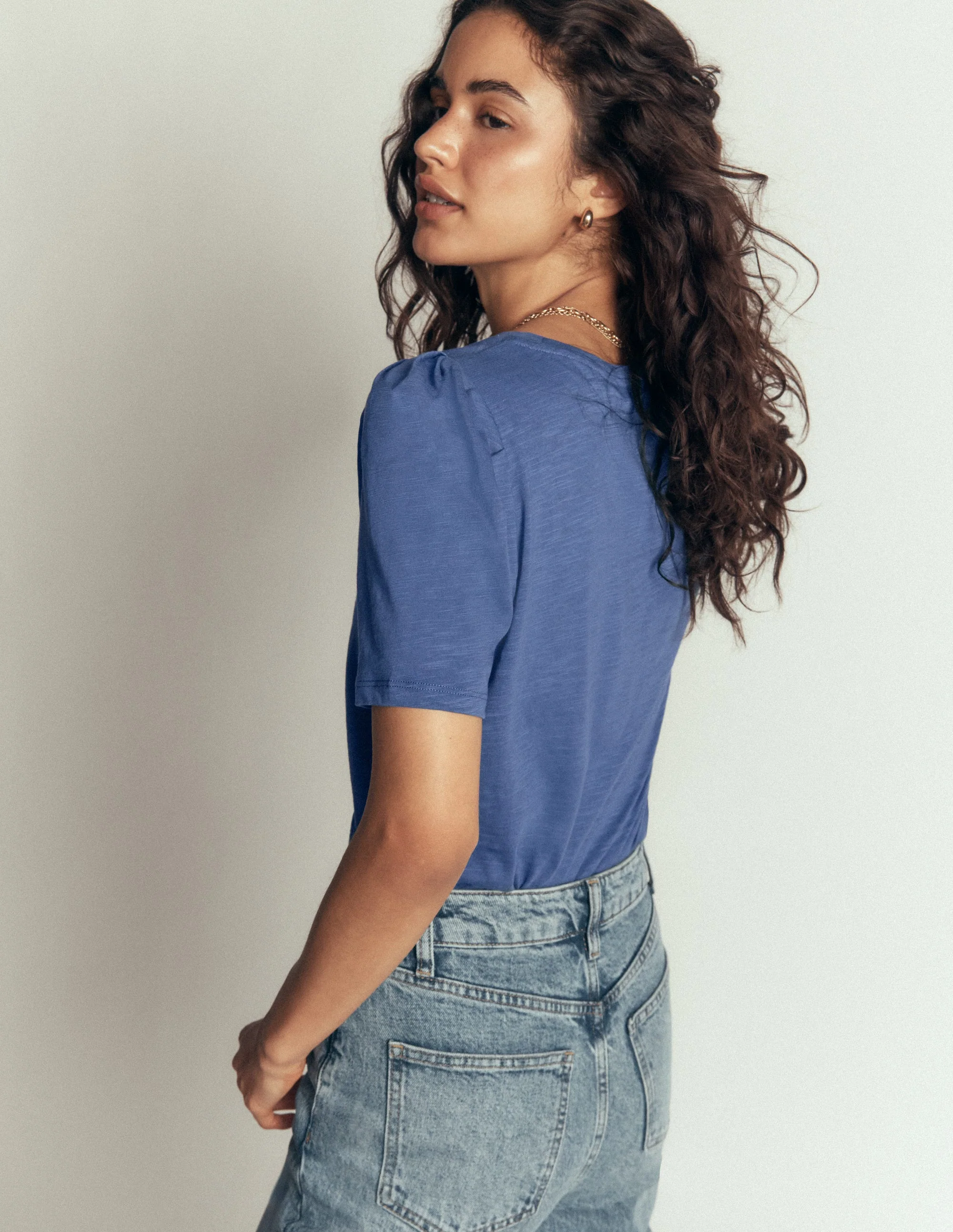 Sophie Puff Sleeve T-shirt-Denim Blue - Image 2
