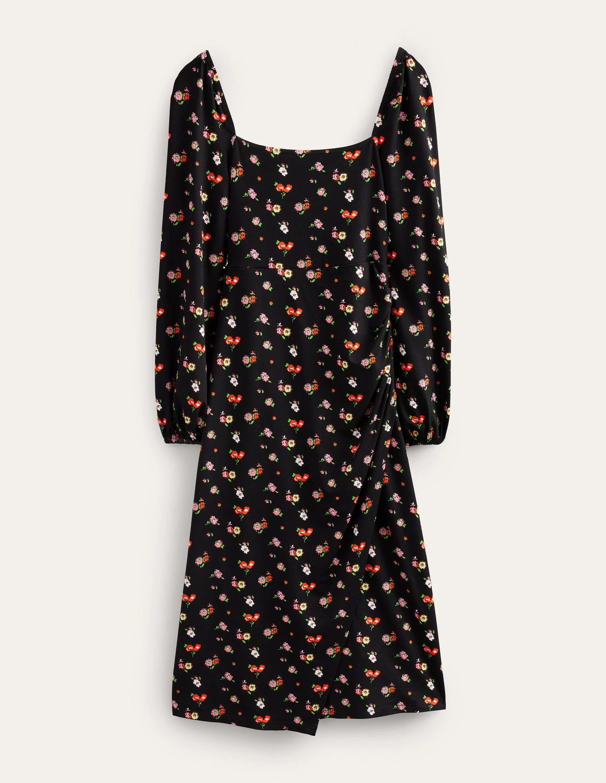 Square Neck Jersey Midi Dress-Black, Dainty Sprig - Image 6